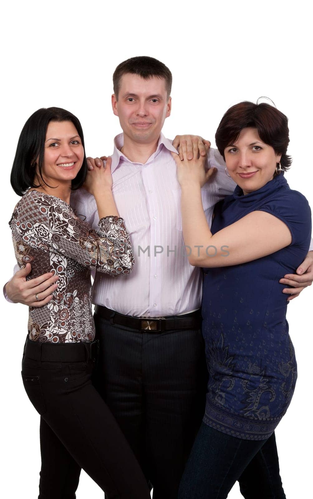 man and two women isolated on white background