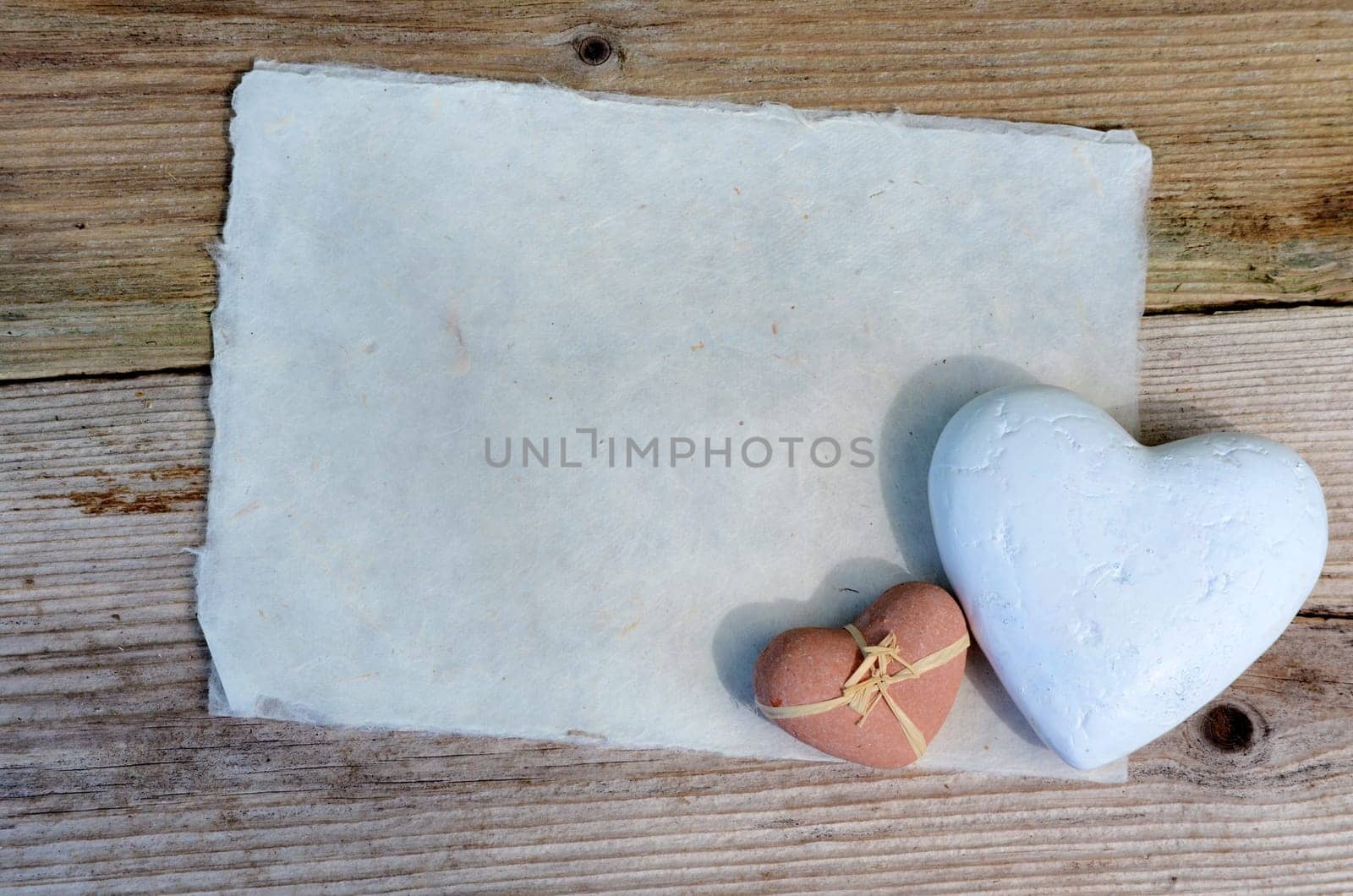 Handmade Paper Heart Flowers Old Wood Background