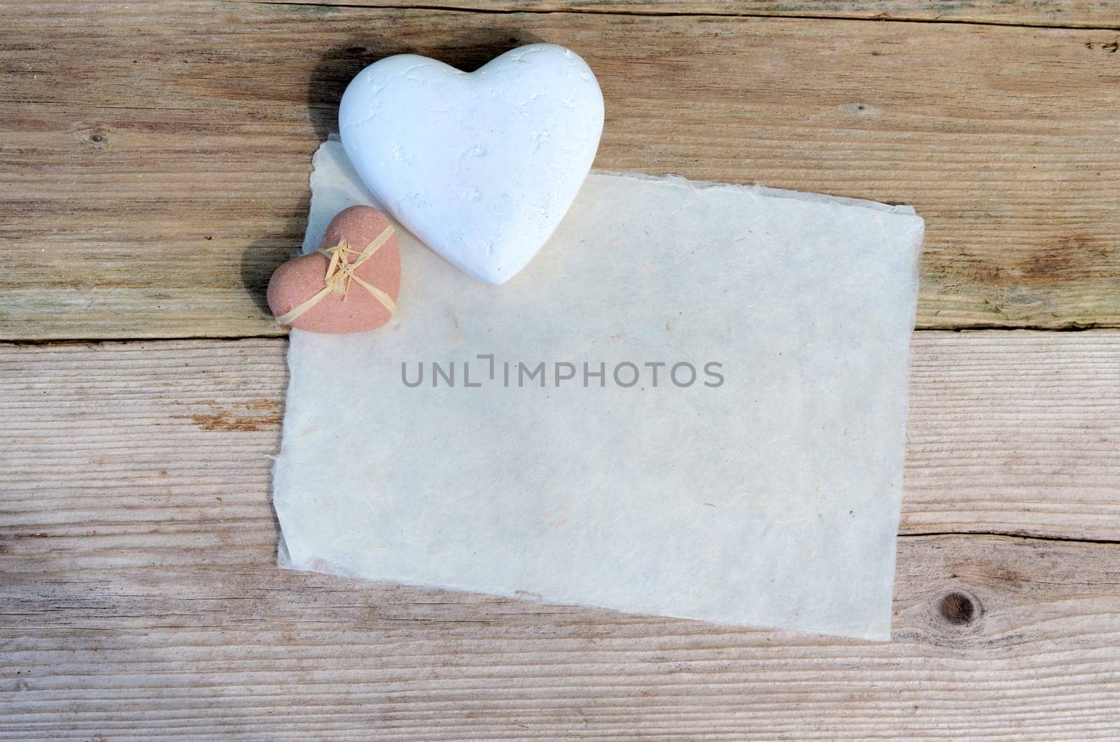 Handmade Paper Heart Flowers Old Wood Background