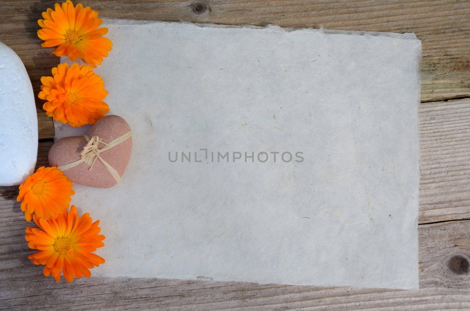 Handmade Paper Heart Flowers Old Wood Background