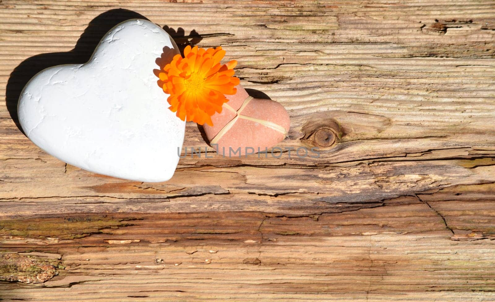 2 hearts on an old wood background