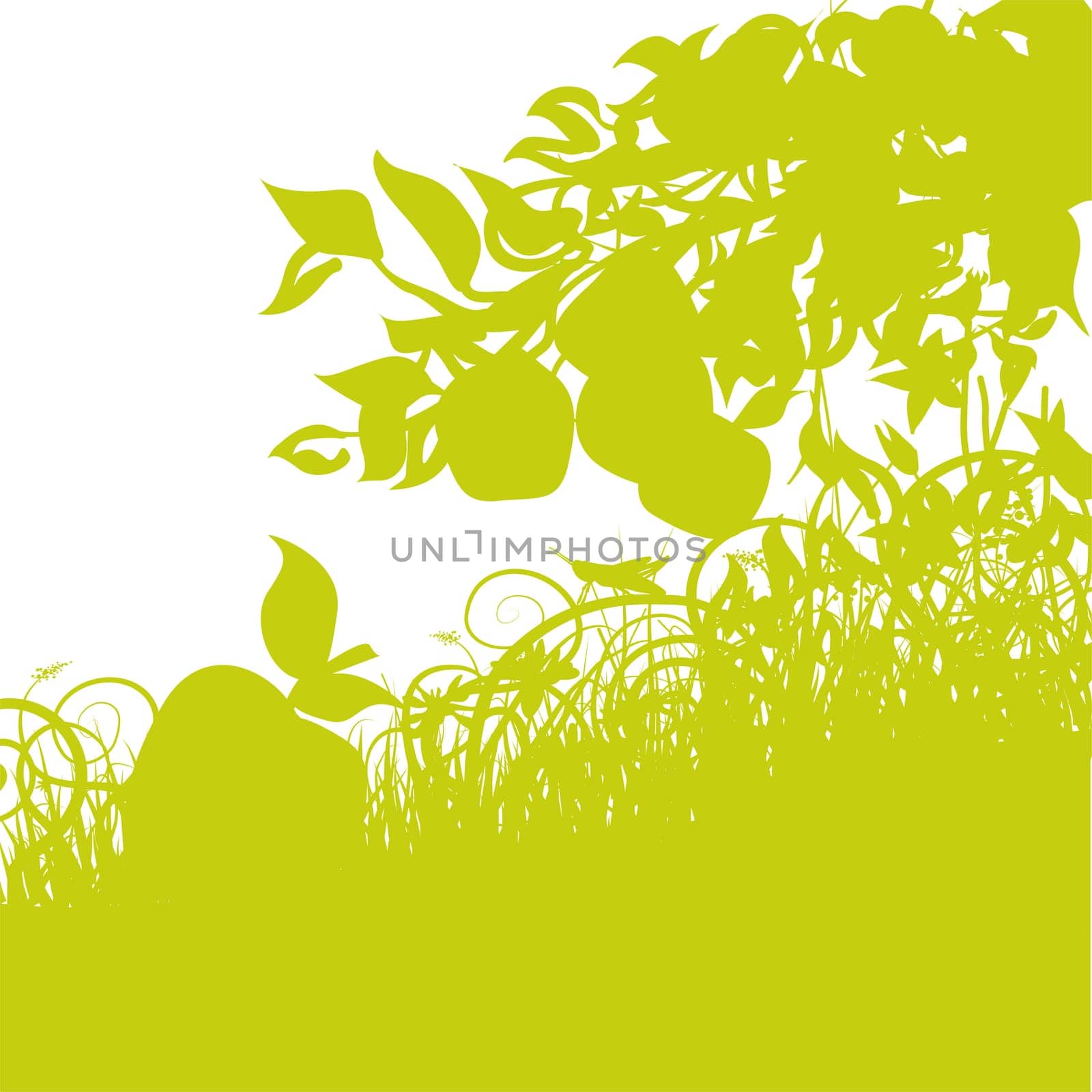 Blades of grass and fallen fruit