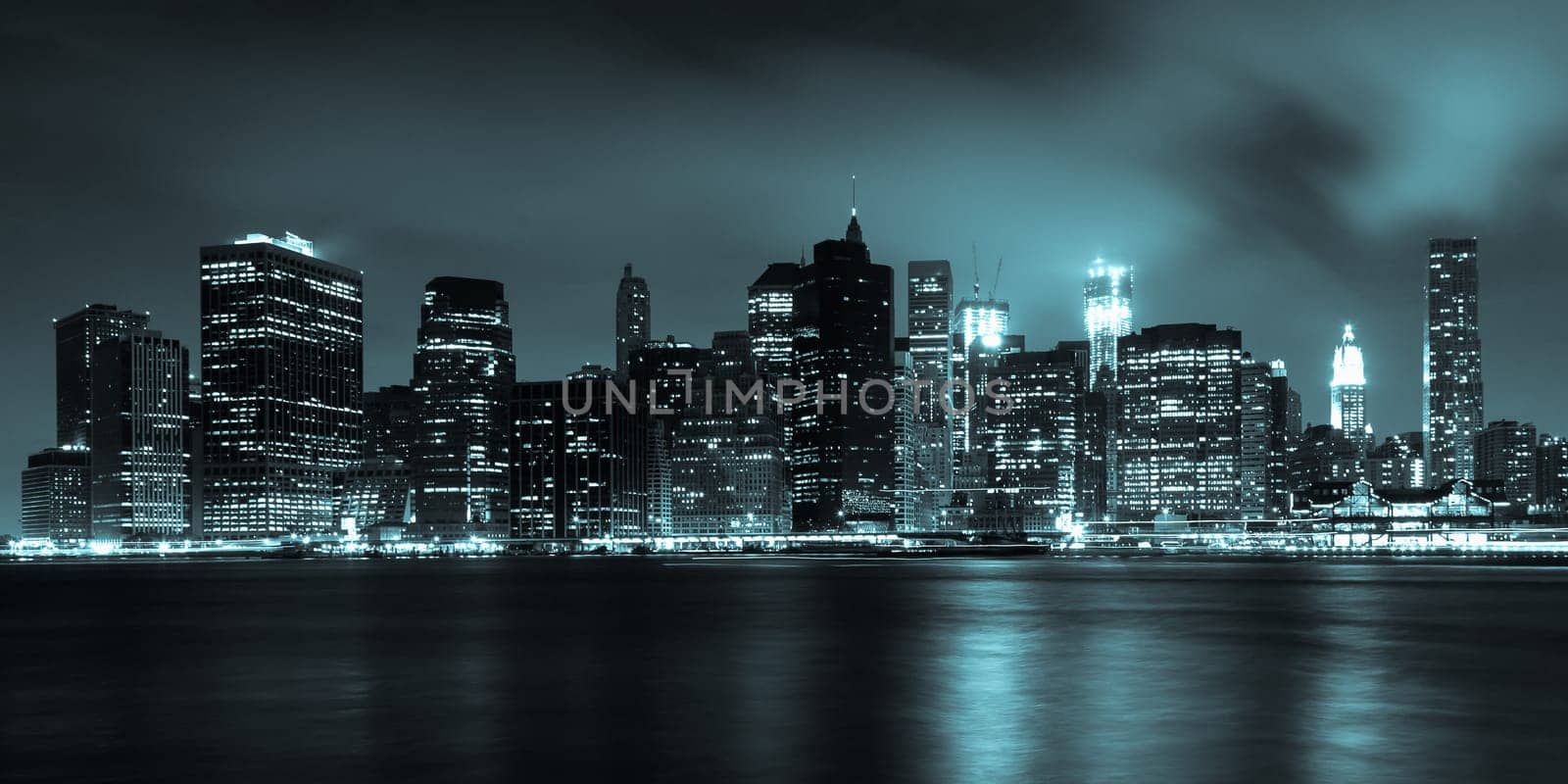Manhattan skyline by night from Brooklyn bridge park - USA