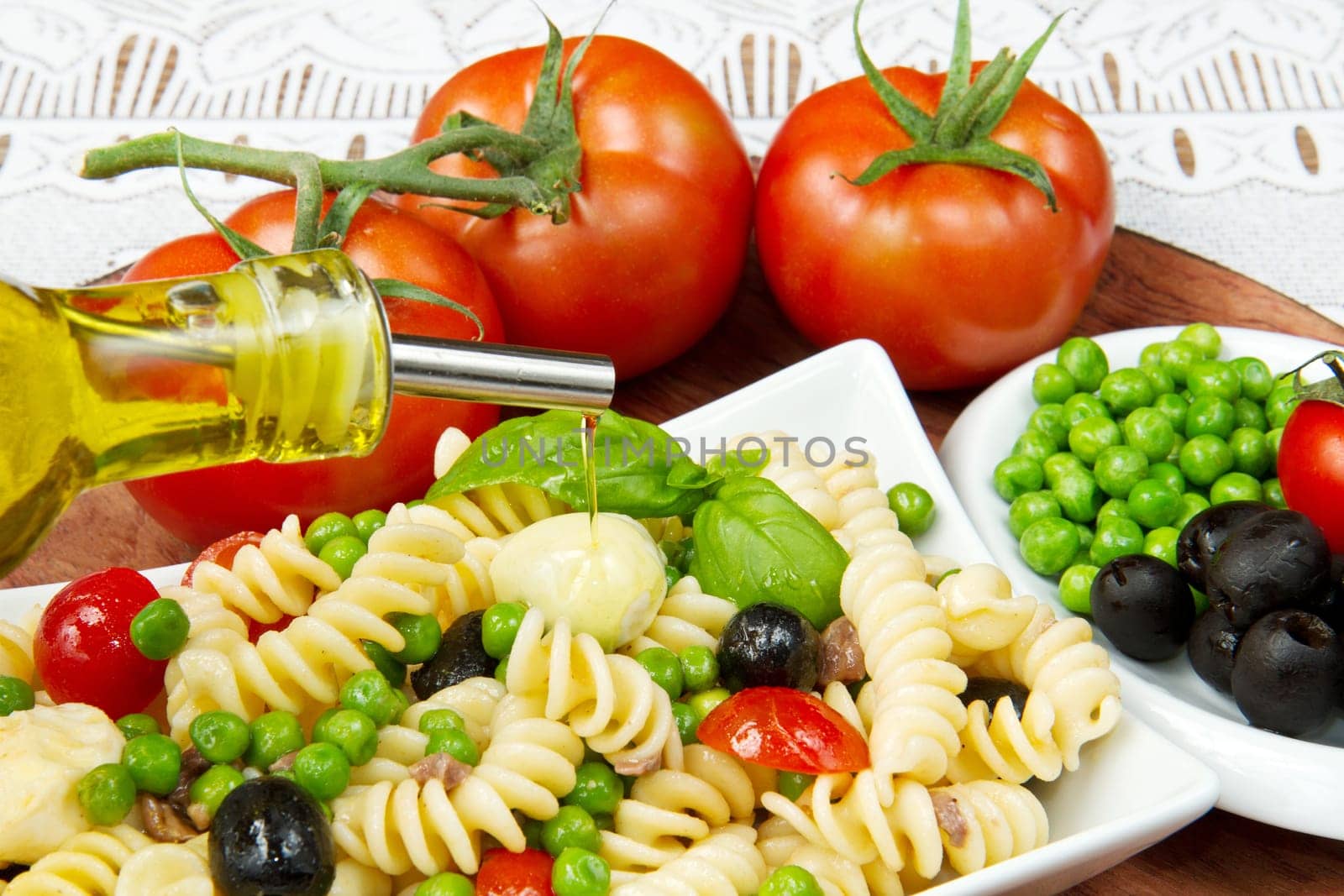 Pasta salad with mozzarella and basil
