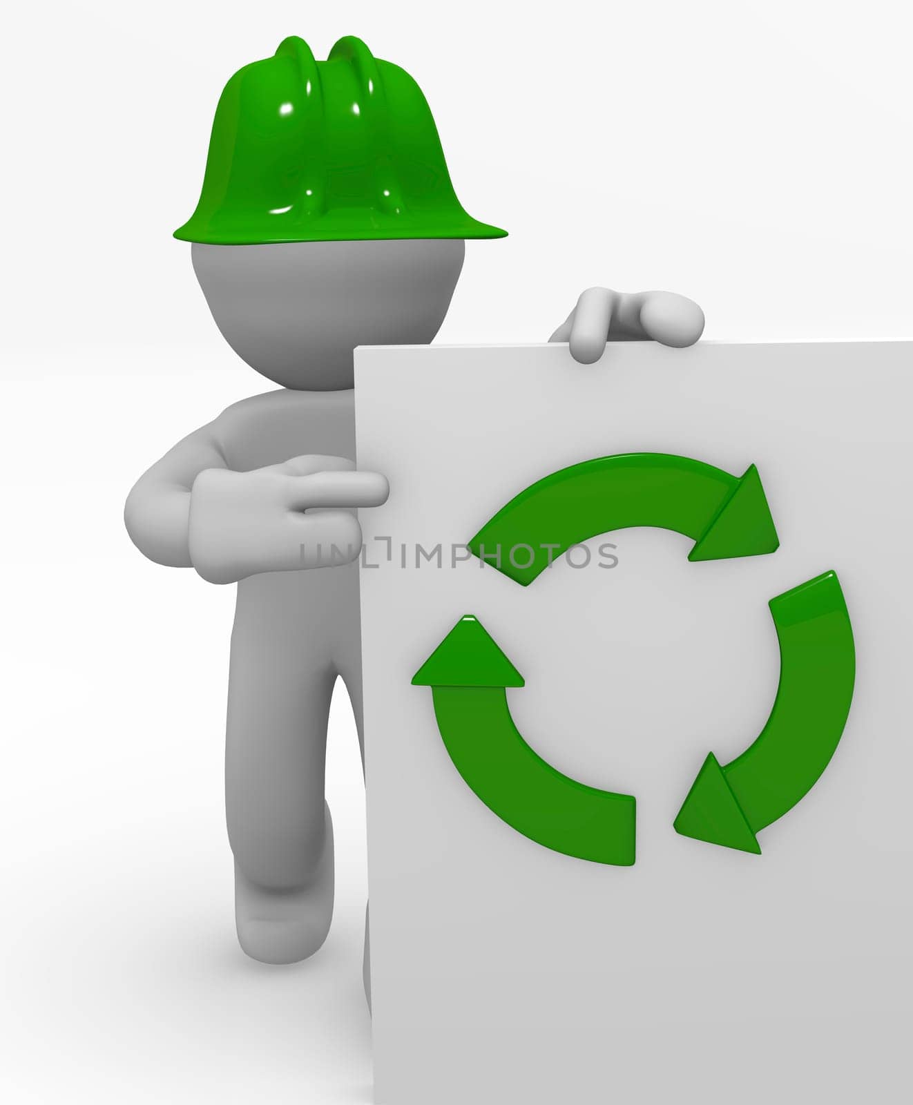 3d man holding a sign with an ecology icon