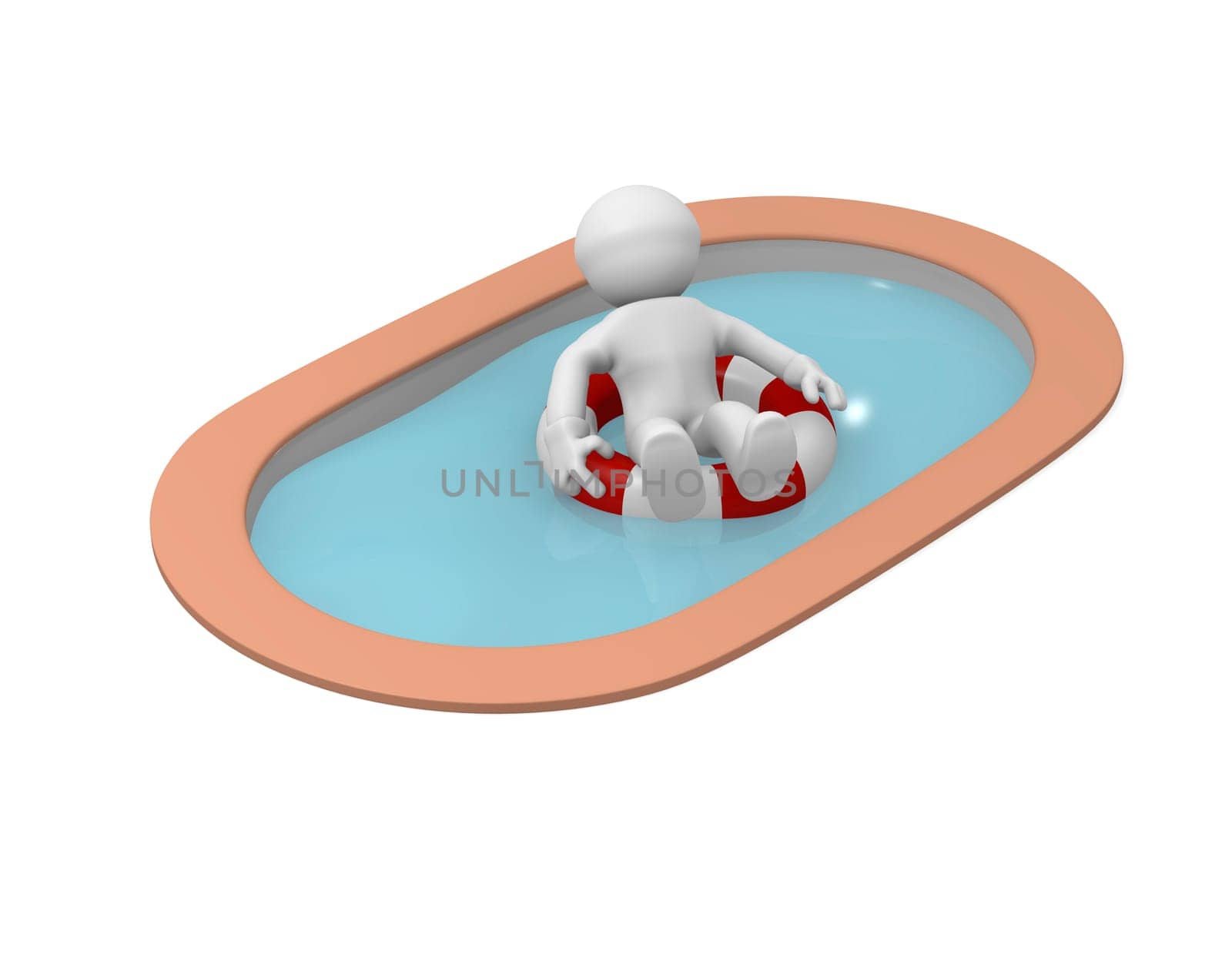 3d man with a life belt in a pool