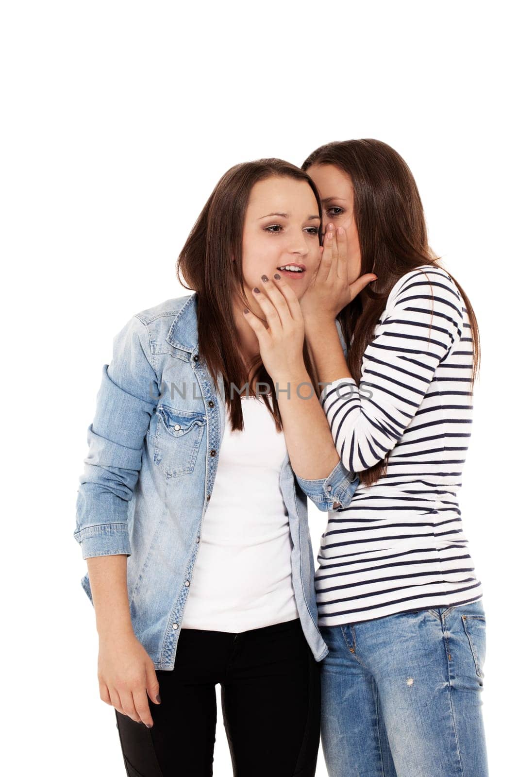 Teenager gossiping on white background