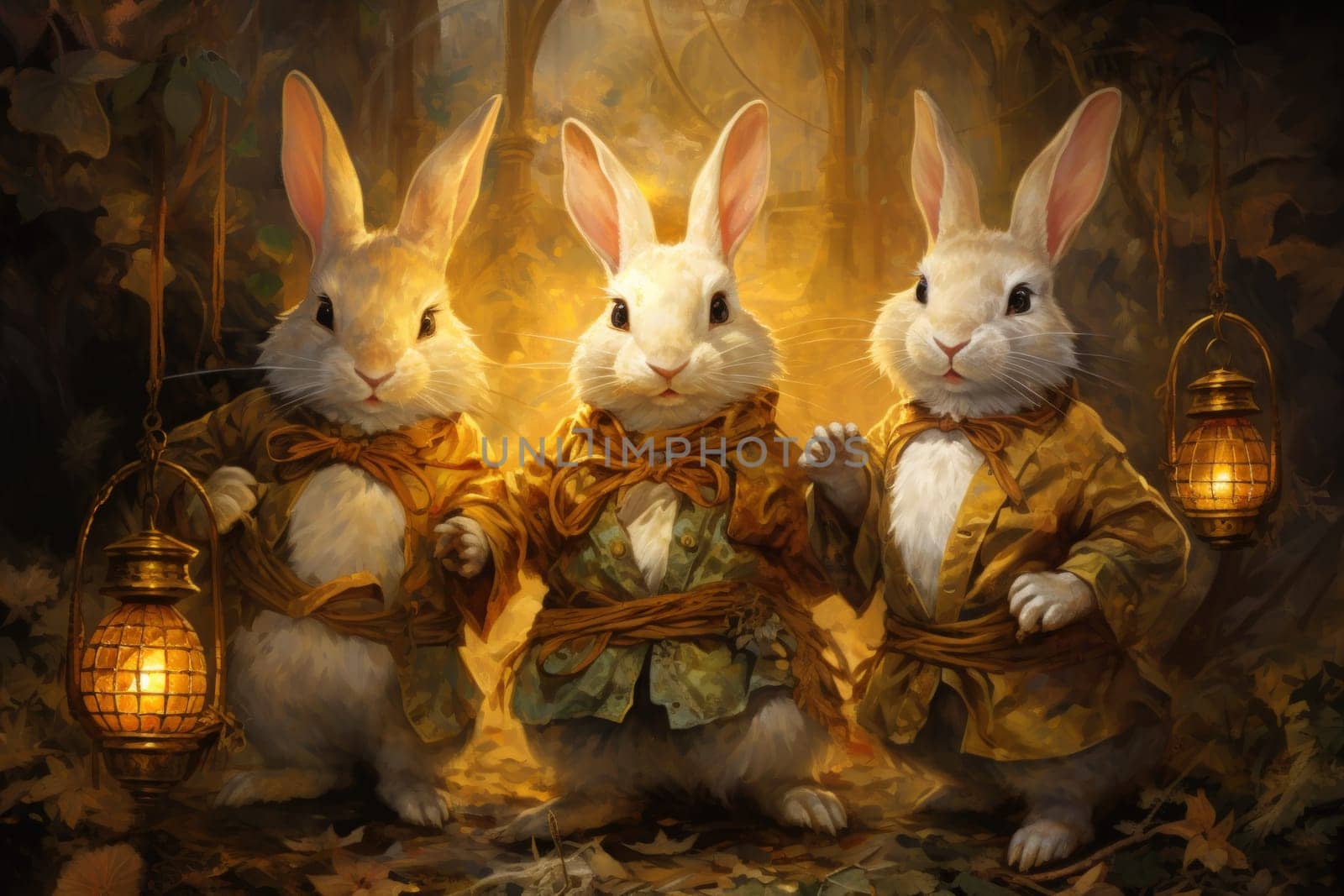 Within the realm of fantasy, playful moon rabbits frolic, their presence bringing luck and fortune to those fortunate enough to encounter them.