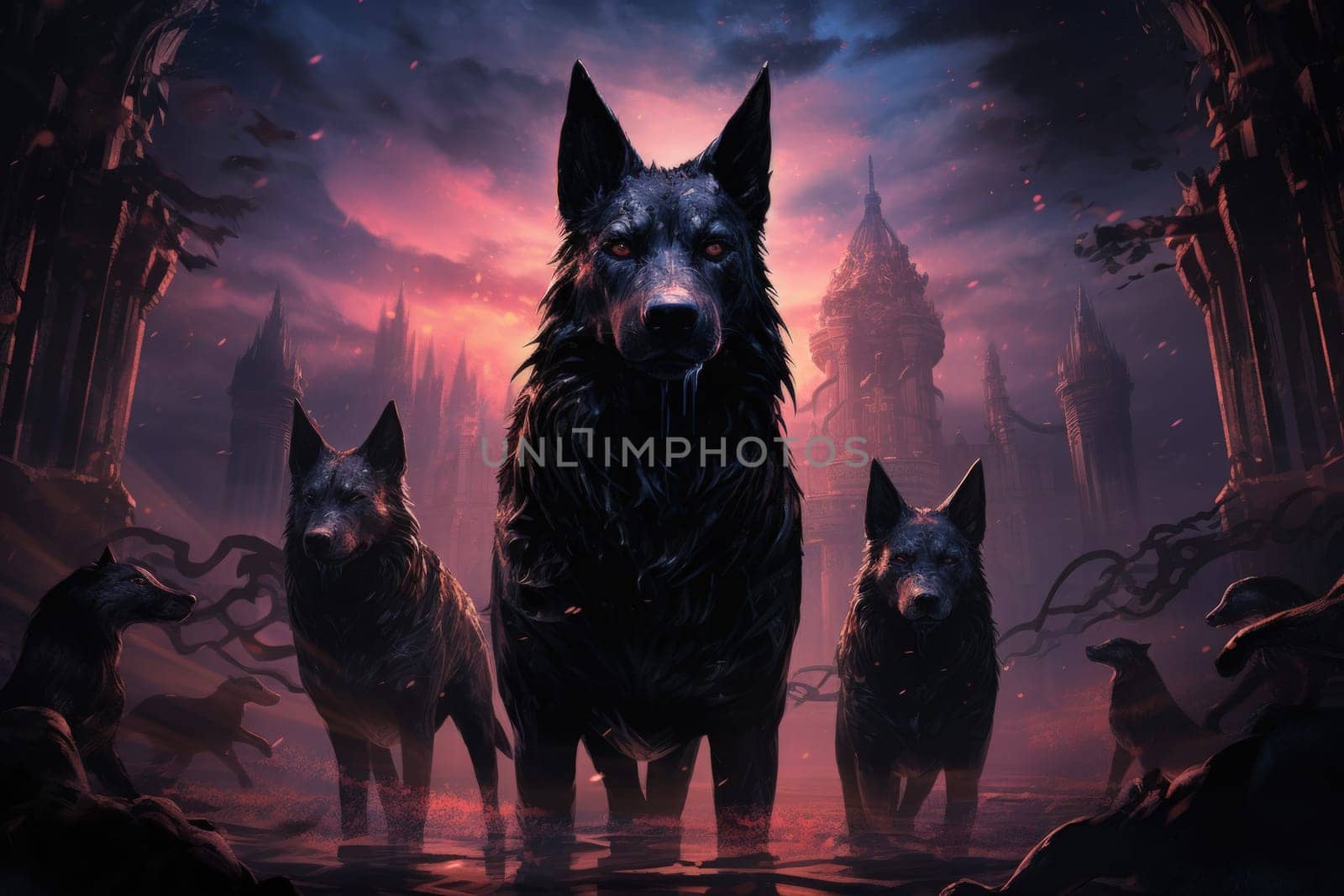 Immerse yourself in the fantastical world of shadows with this captivating illustration by a professional visual artist.