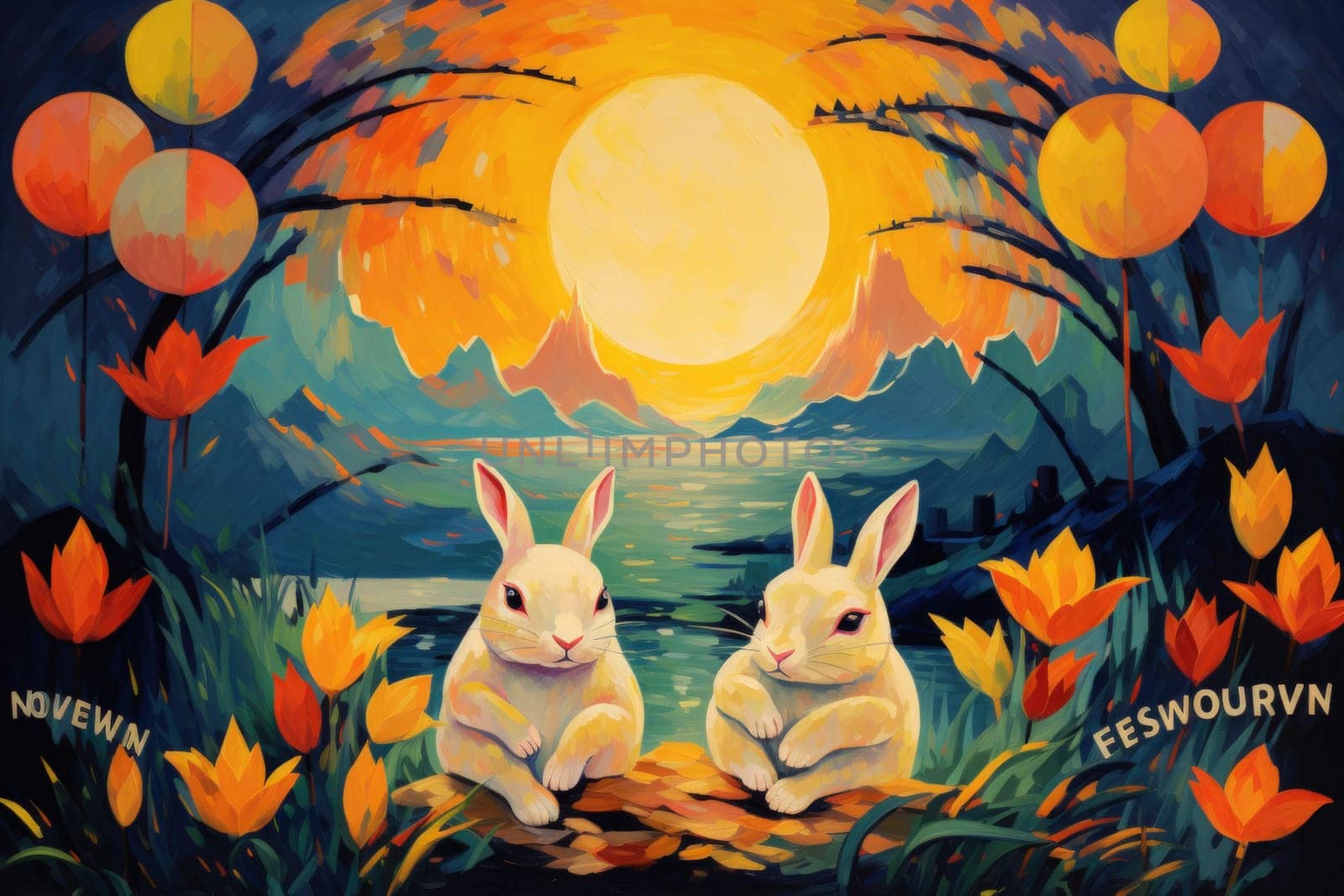 Within the realm of fantasy, playful moon rabbits frolic, their presence bringing luck and fortune to those fortunate enough to encounter them.