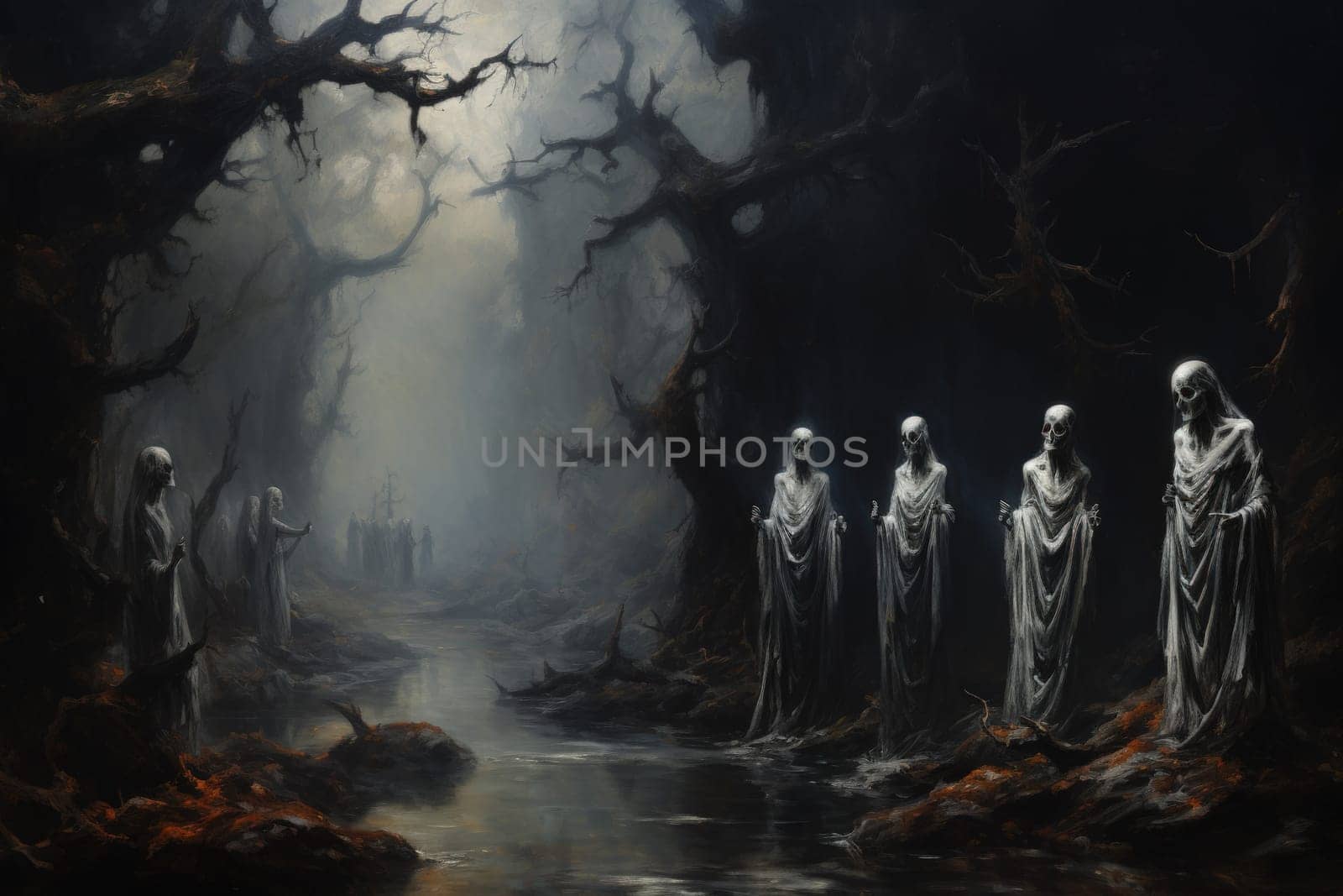 Deep within the realm of fantasy, vengeful banshees dwell, their anguished wails piercing the stillness of haunted forests.