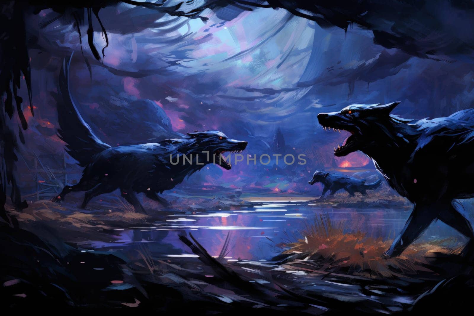 Immerse yourself in the fantastical world of shadows with this captivating illustration by a professional visual artist.