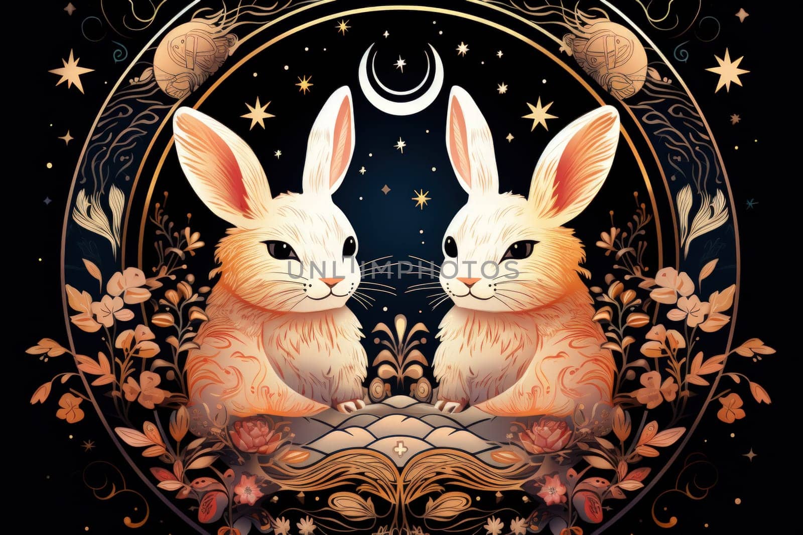 Within the realm of fantasy, playful moon rabbits frolic, their presence bringing luck and fortune to those fortunate enough to encounter them.