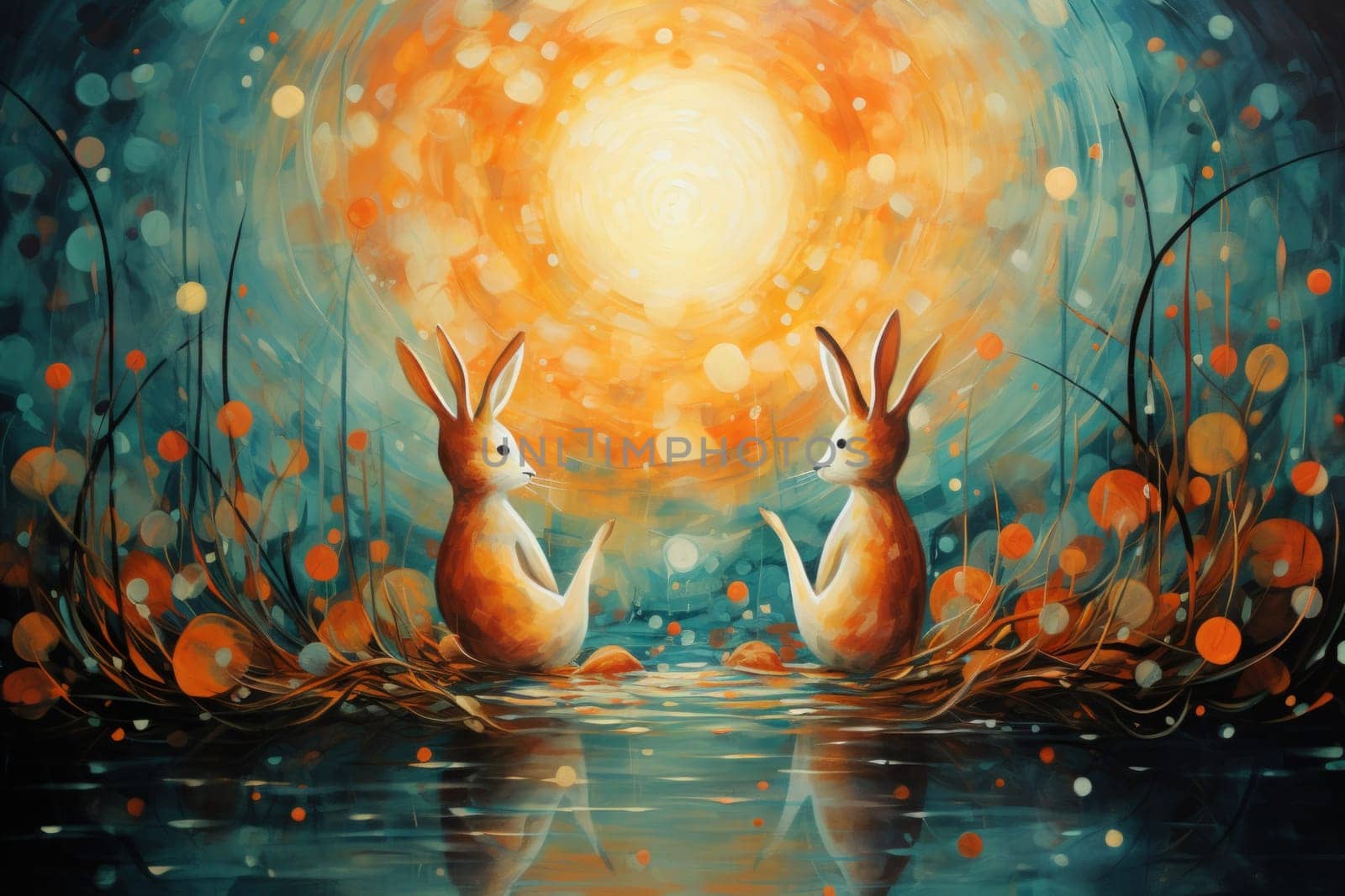 Within the realm of fantasy, playful moon rabbits frolic, their presence bringing luck and fortune to those fortunate enough to encounter them.