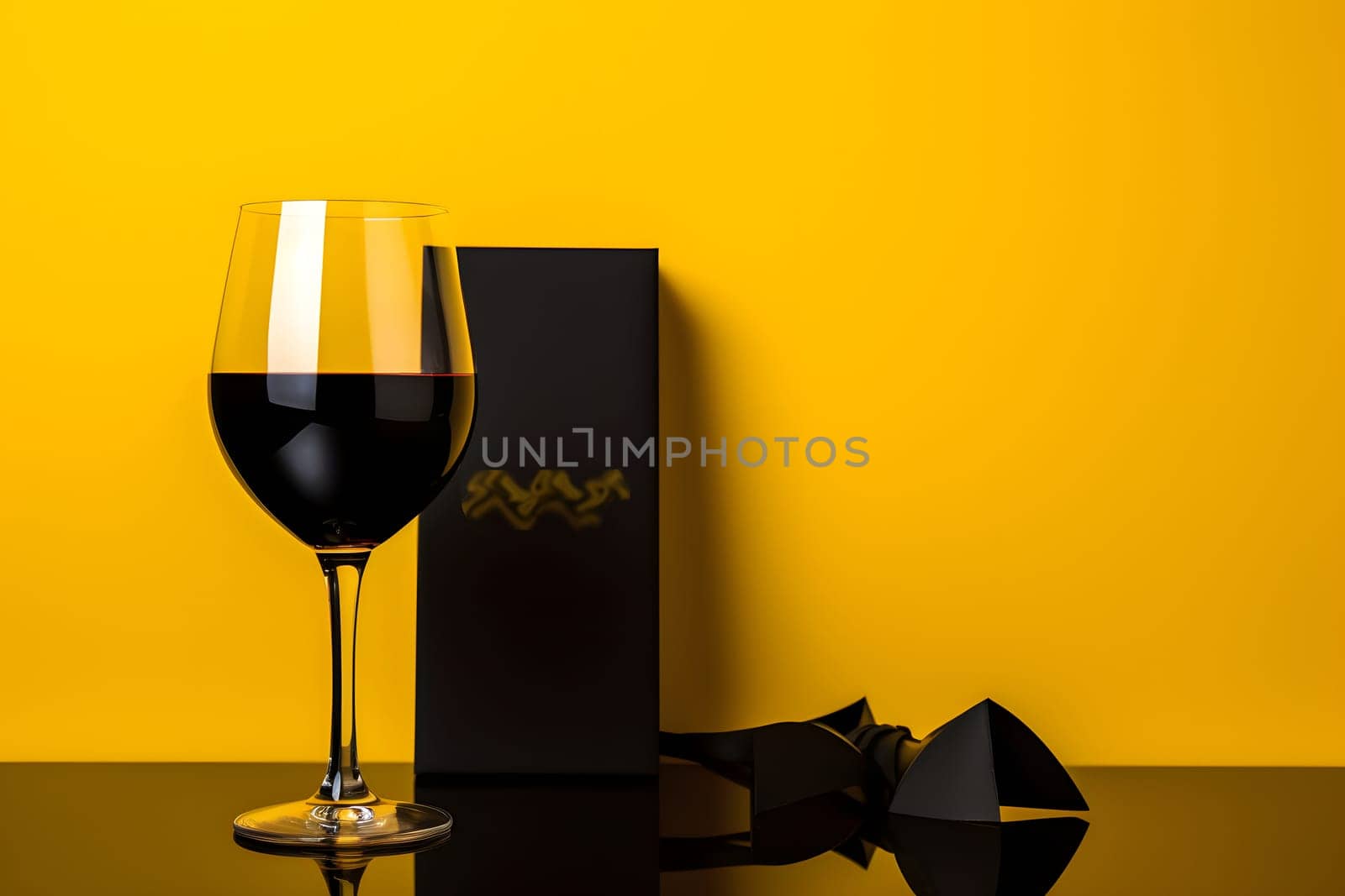crystal glass with dark wine and a gift box. Black Friday Shopping by audiznam2609