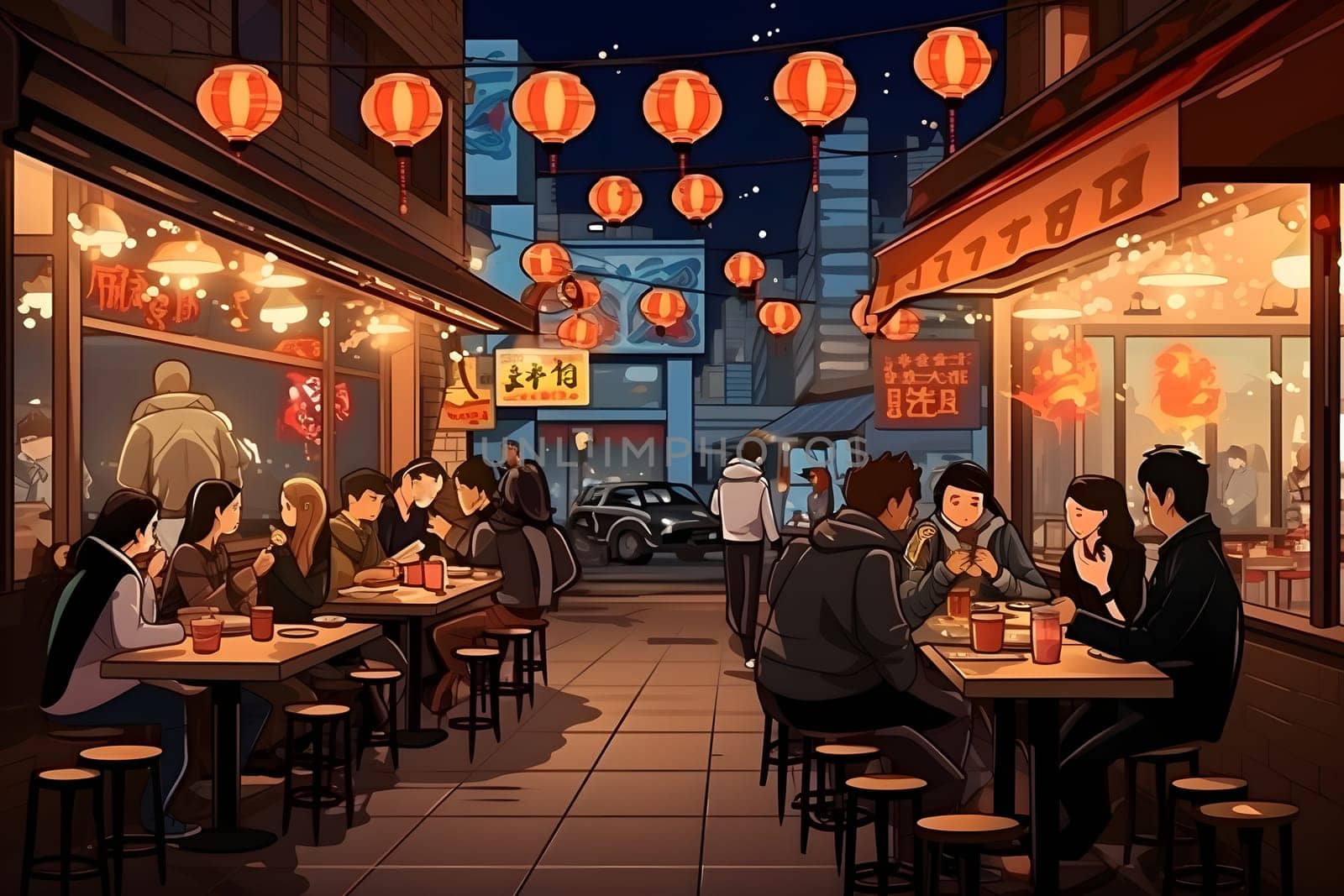 japanese street restaurant in anime style by audiznam2609