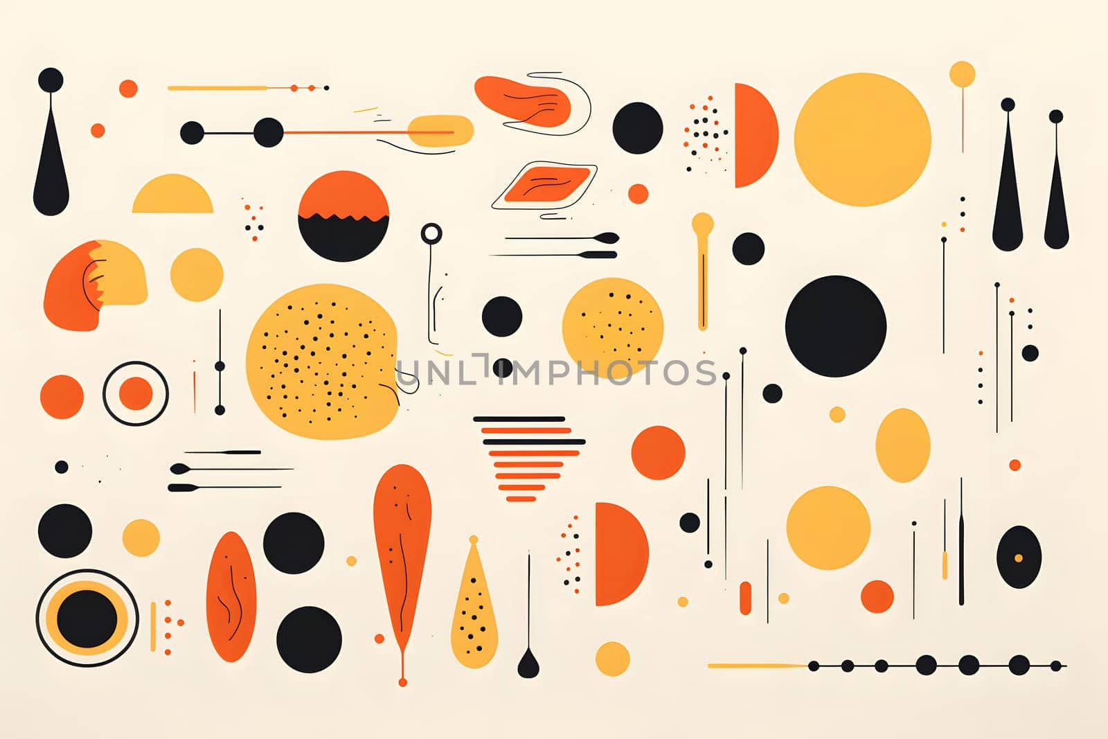 abstract background with different shapes and lines arranged in random order. in pastel shades of red, brown. flat lay