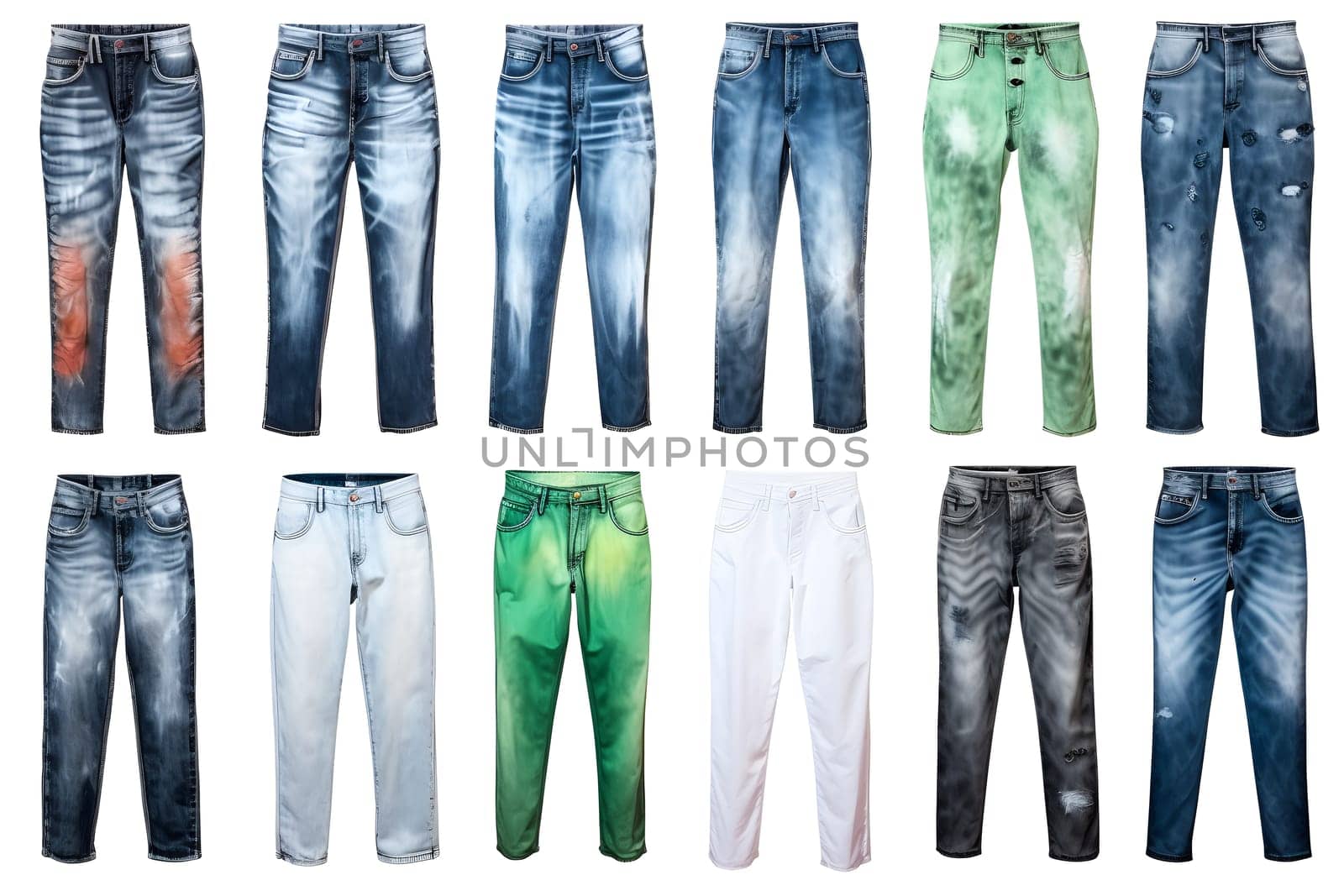 set of blue fashionable jeans isolated on a white background by audiznam2609