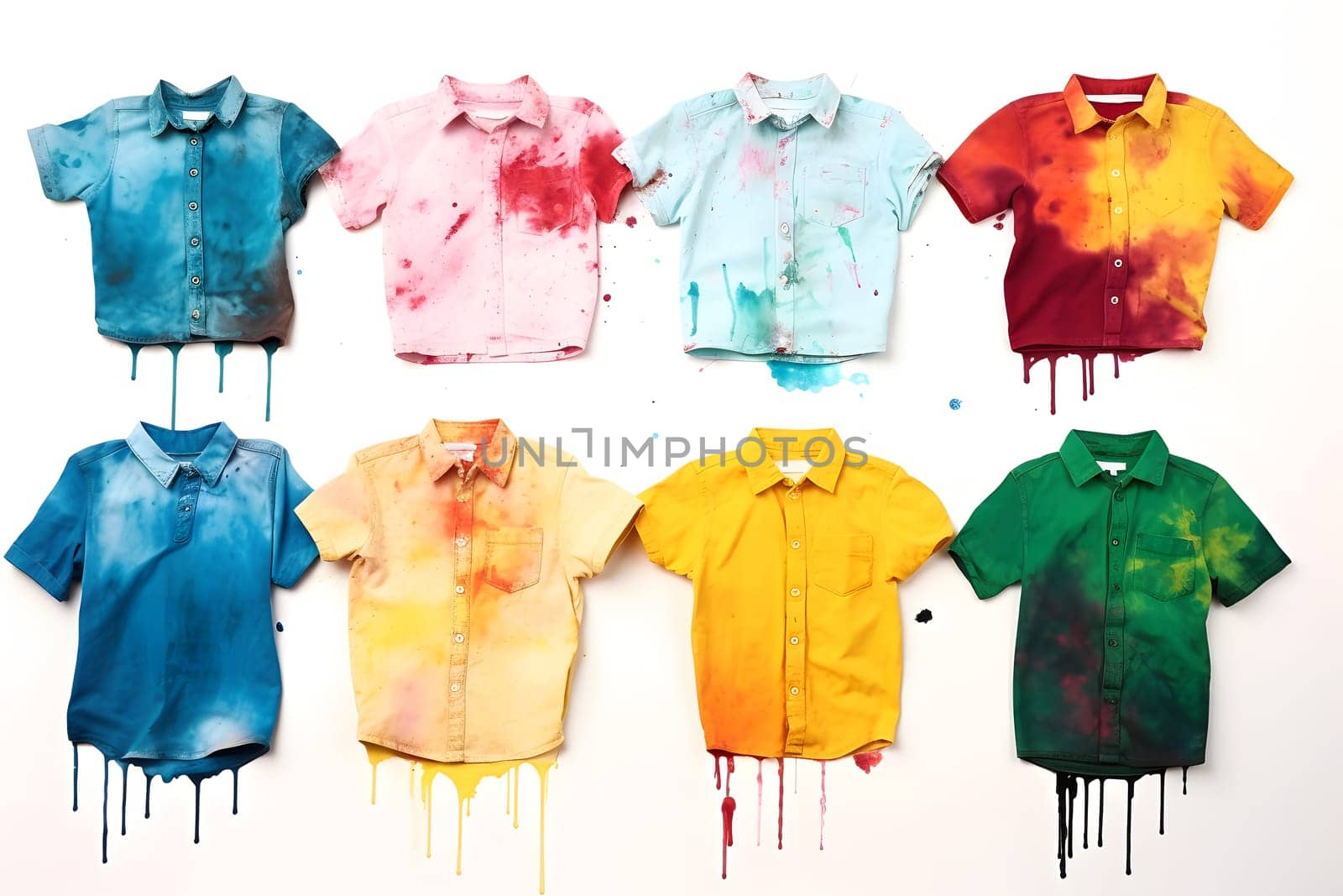 short-sleeved shirts doused and sprayed with bright colors by audiznam2609