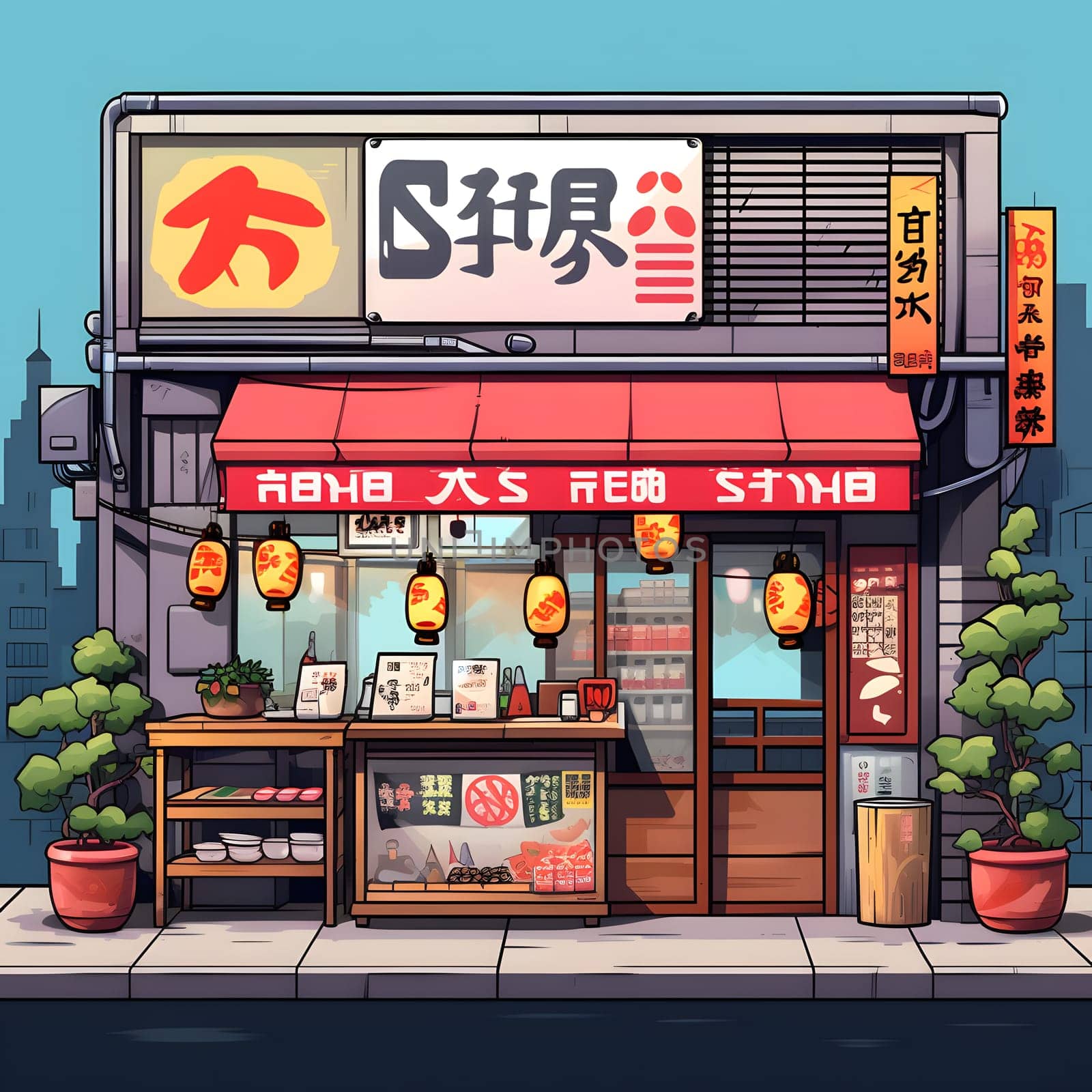 japanese street restaurant in anime style by audiznam2609