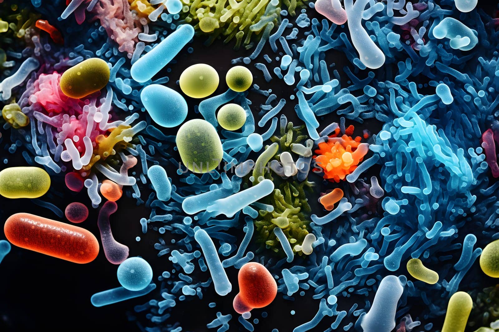 cells, bacteria and microorganisms magnified under a microscope by audiznam2609