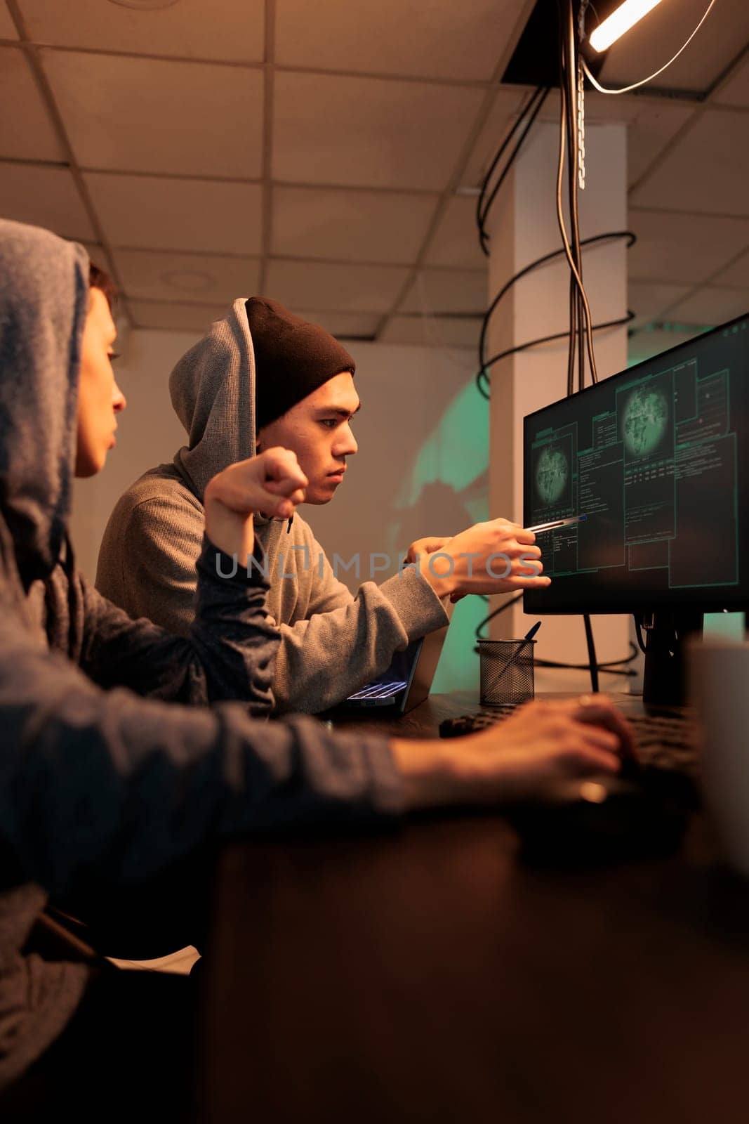 Spies team working on cyberterrorism with virus by DCStudio
