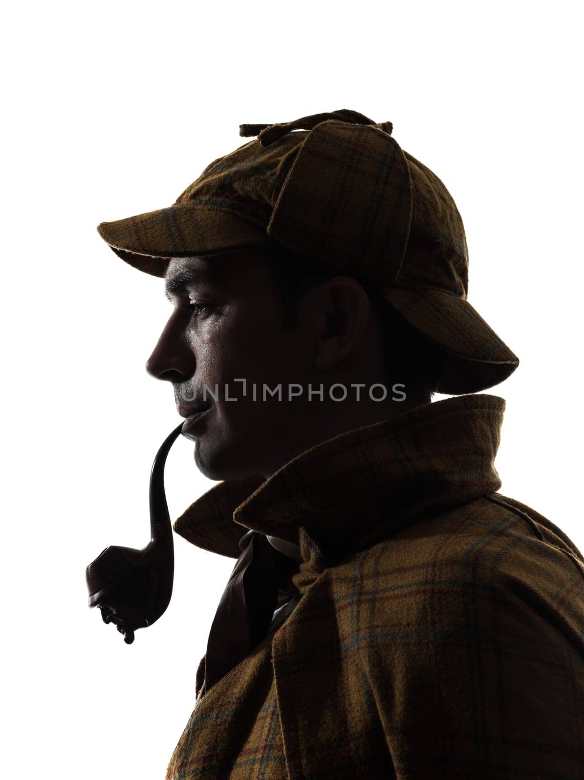 sherlock holmes silhouette in studio on white background