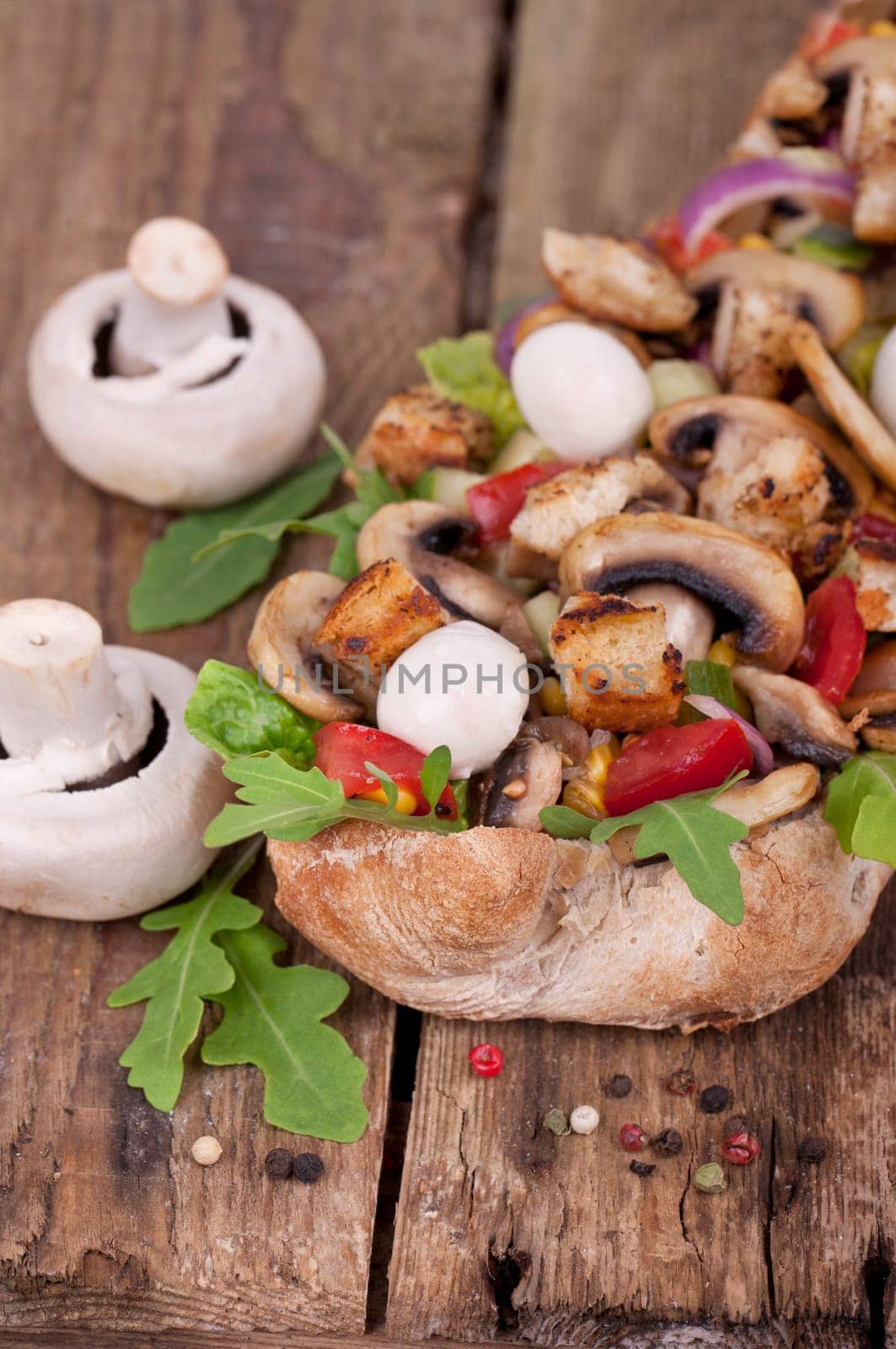 Ciabatta baguette with fresh mushrooms