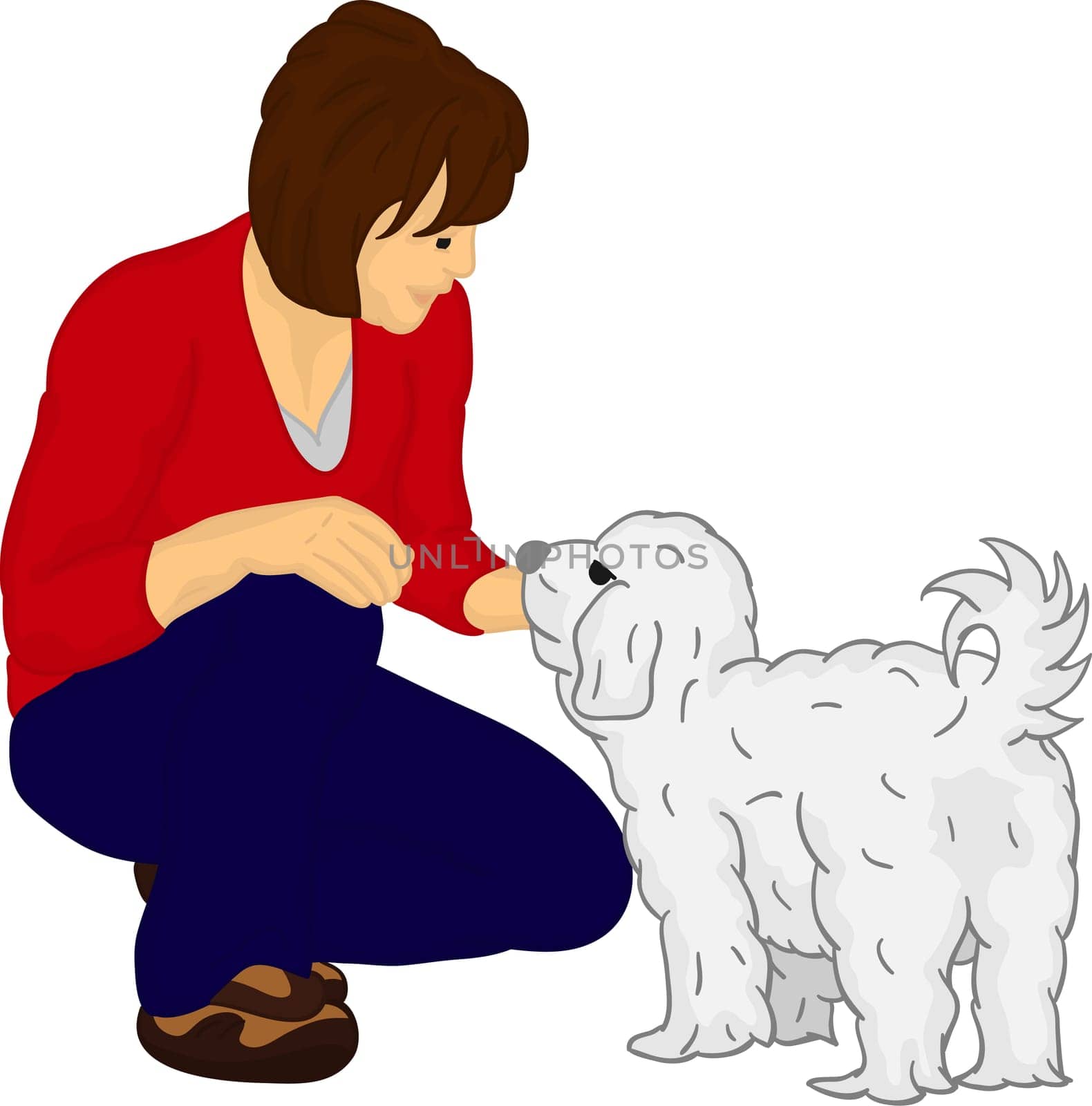 vector - girl with dog isolated on background color