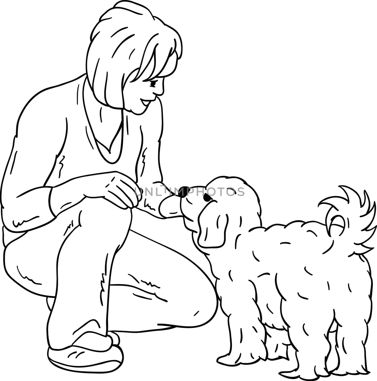 vector - girl with dog isolated on background , contour
