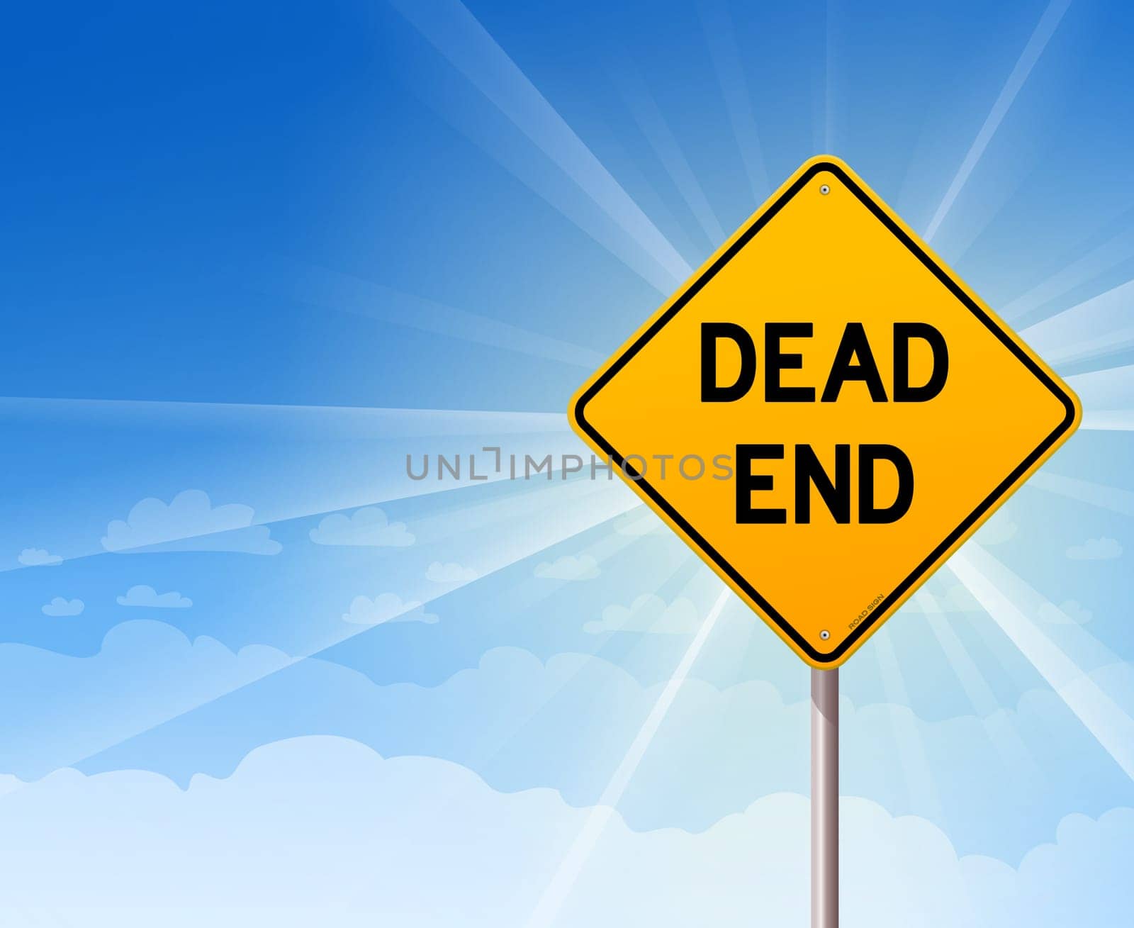 Illustration of yellow roadsign with road termination text