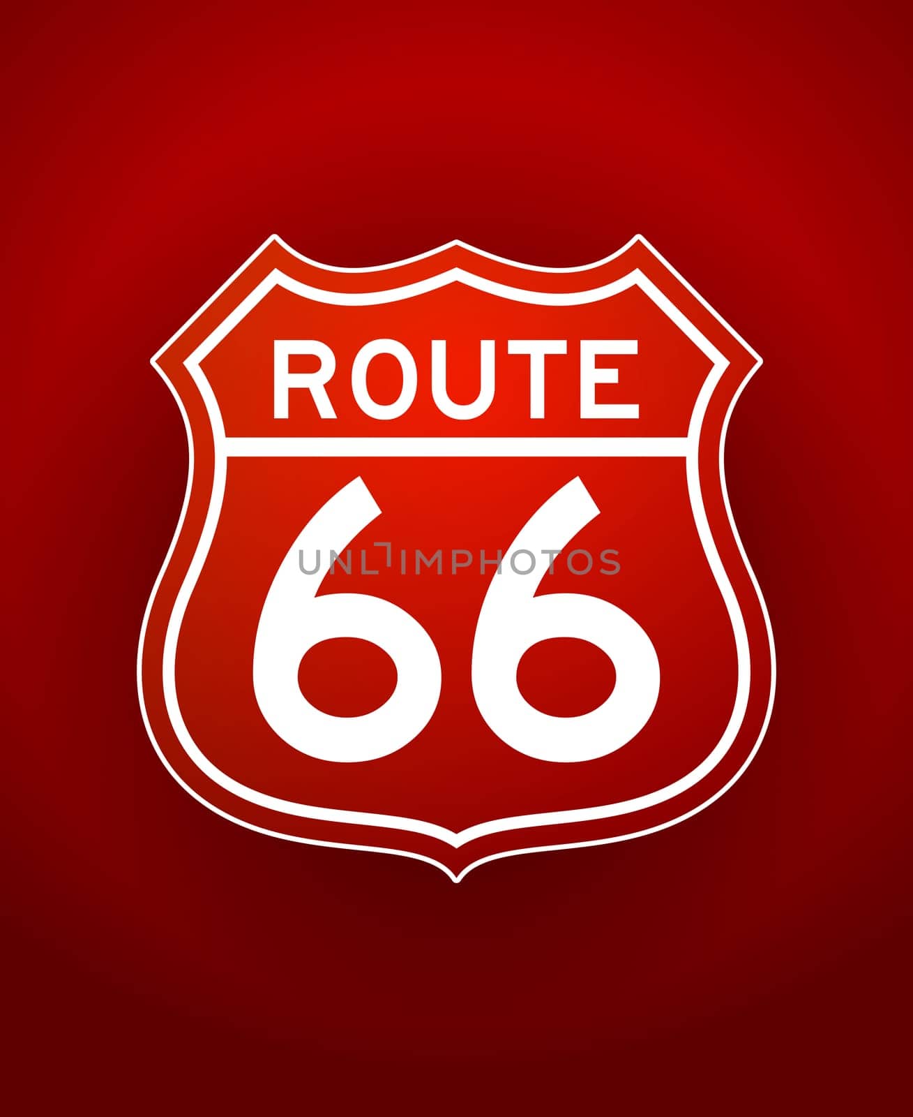 White lineart illustration of Route 66 Sign on red background