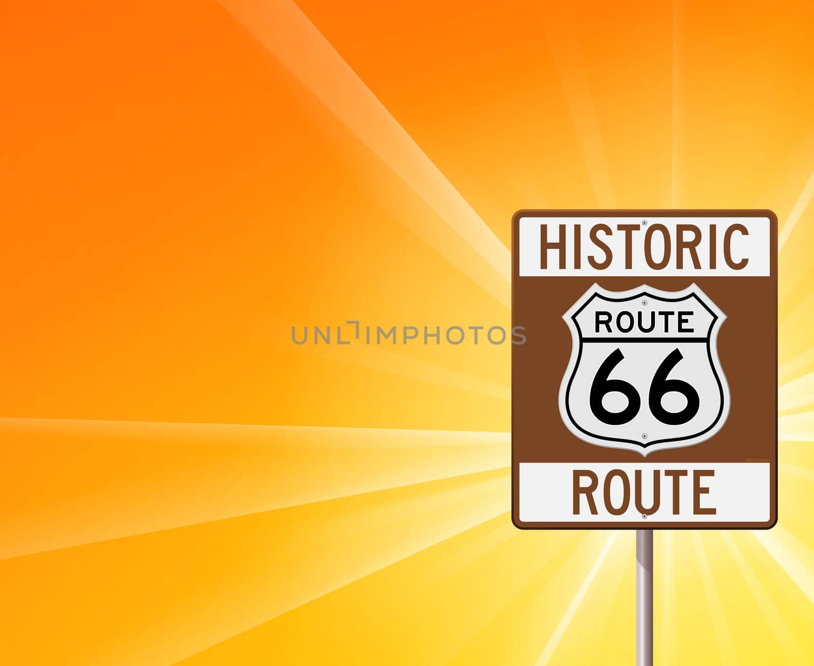 Classic brown roadsign on yellow sunshine background
