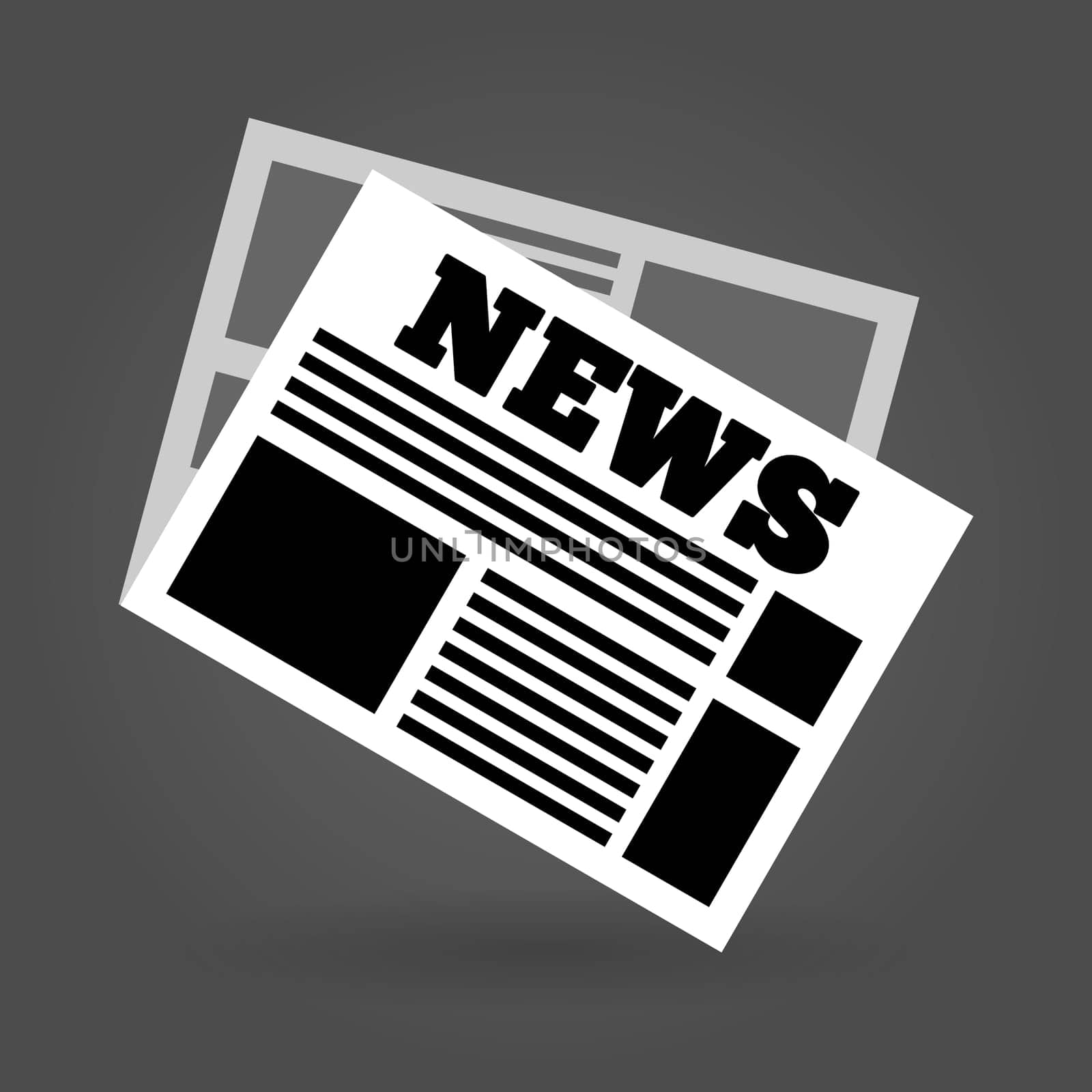 Simple illustrated newspaper symbol on black background