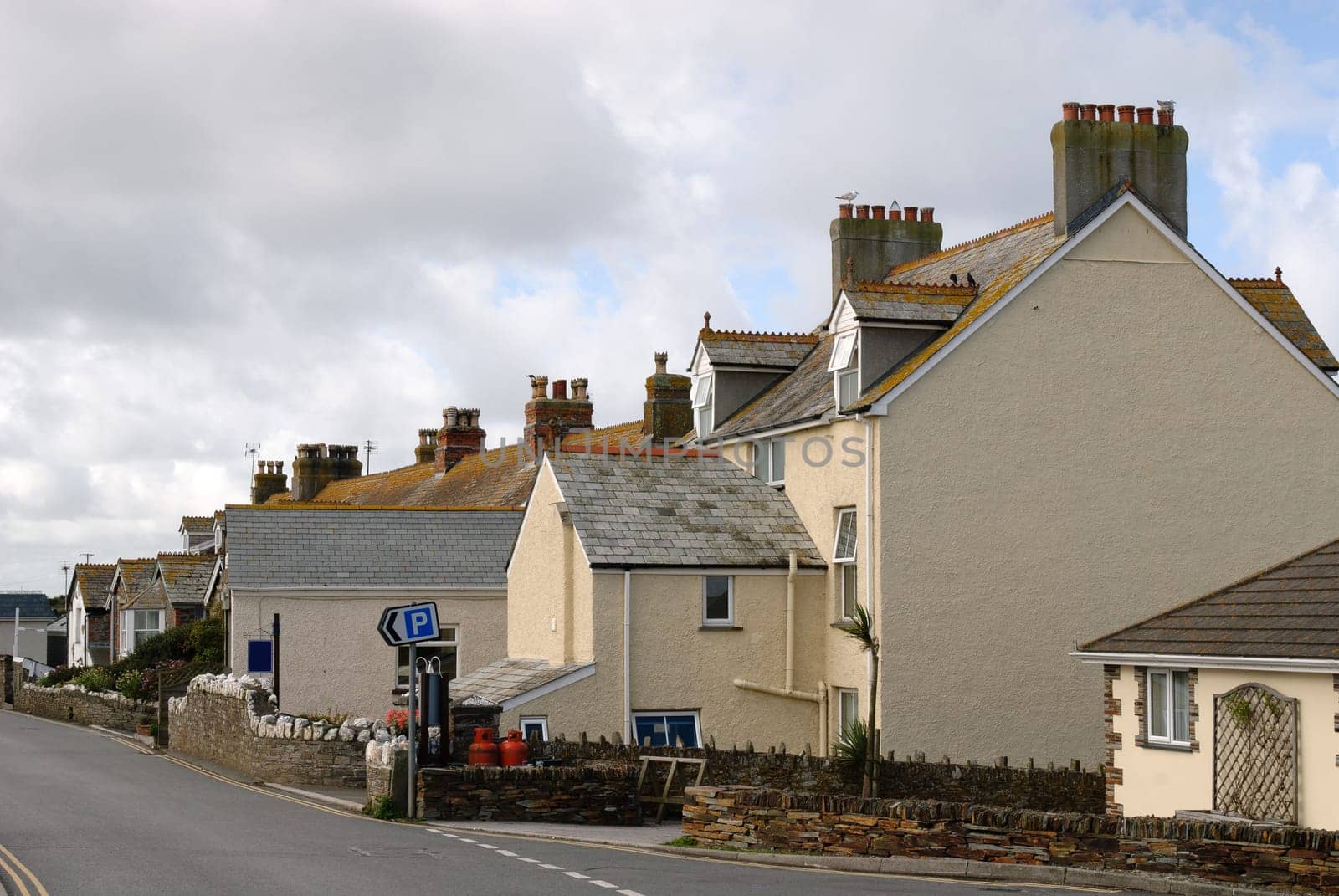 street with terraced houses in Tintagel in Cornwall