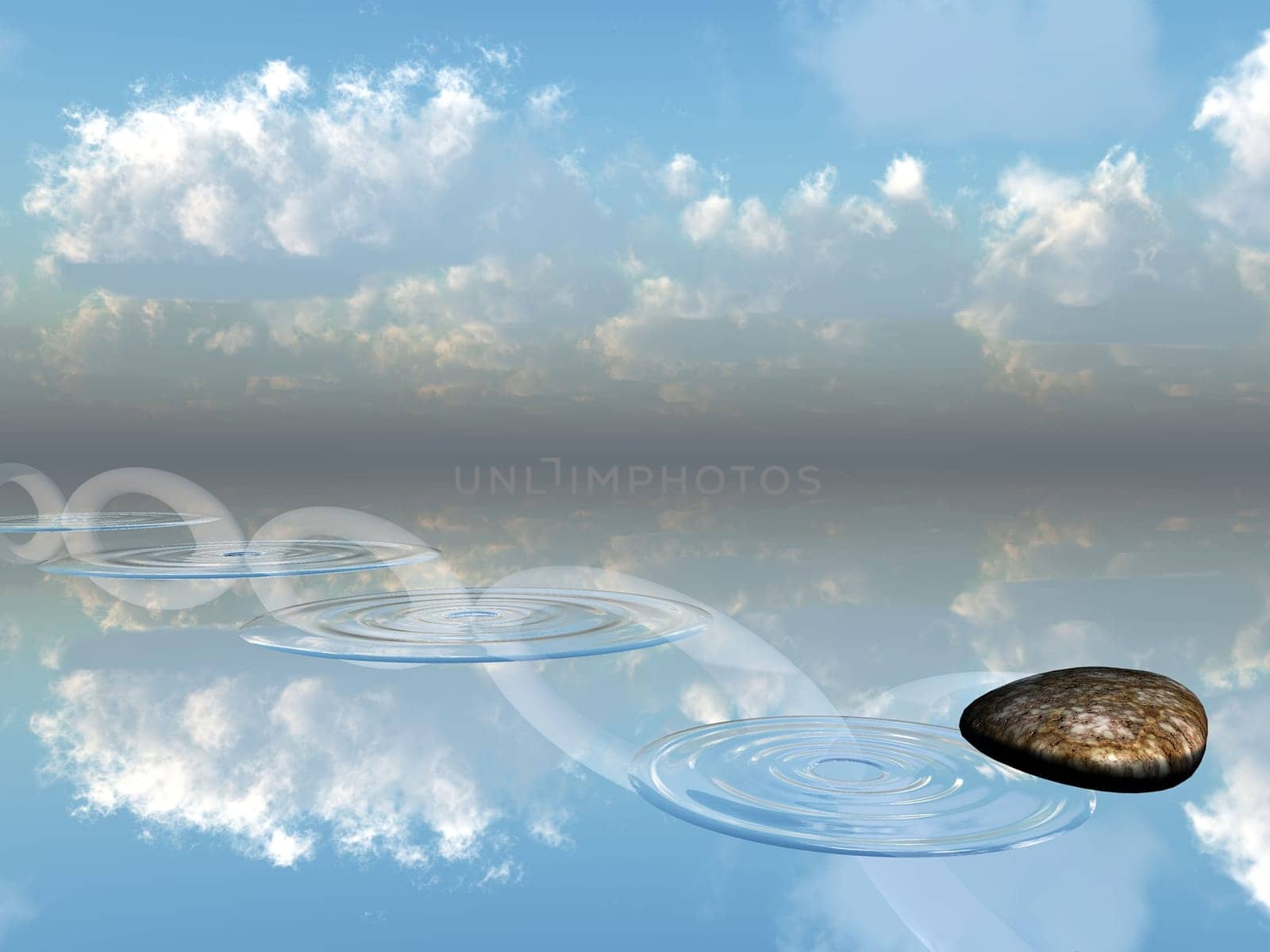 ricochets of a stone on water