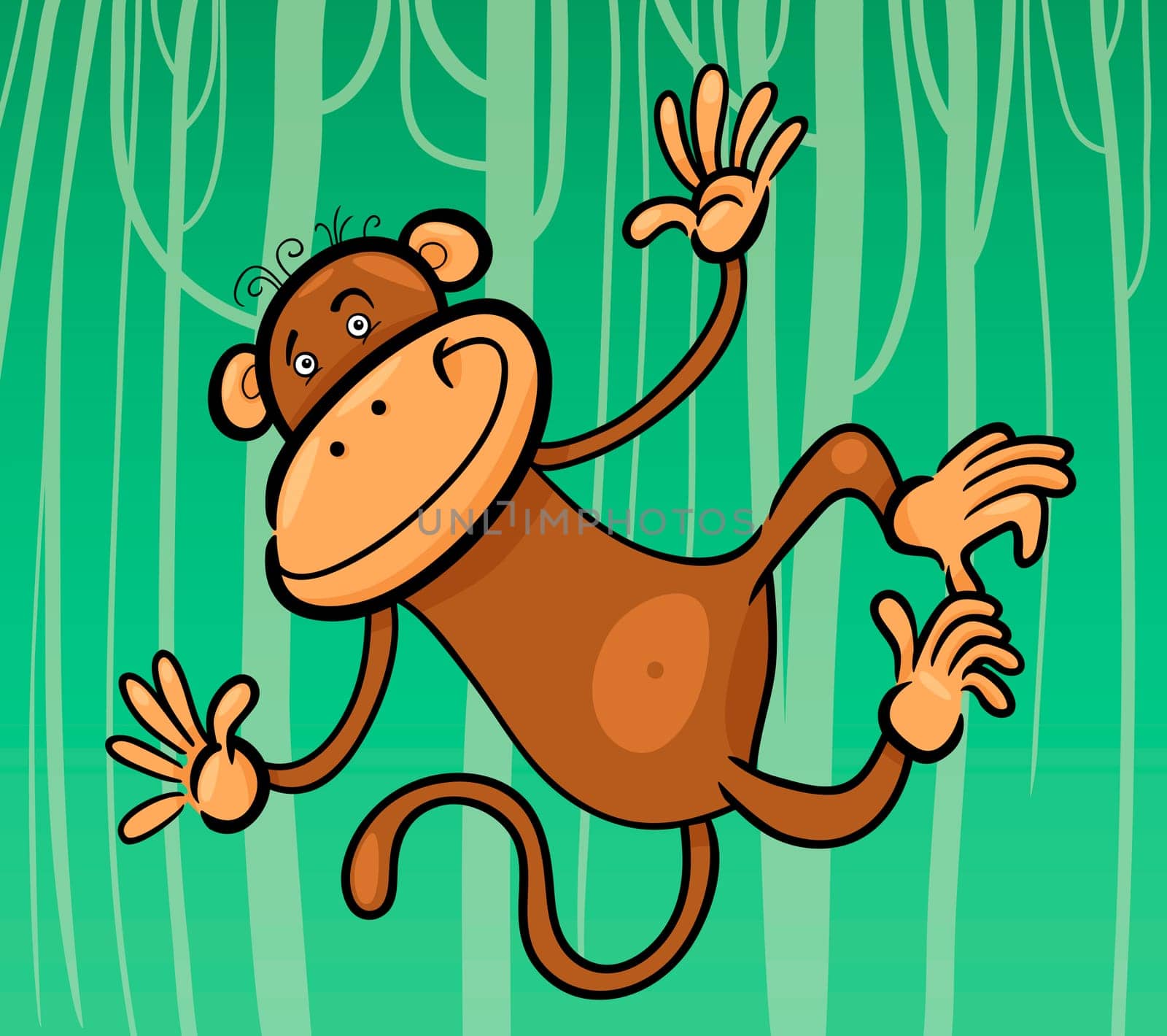 Cartoon Humorous Illustration of Cute Funny Monkey in the Jungle