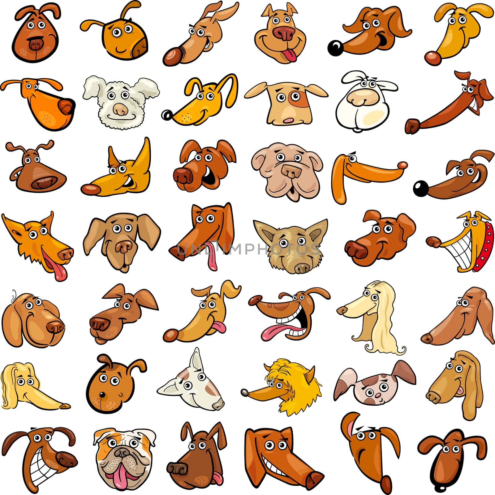 Cartoon Illustration of Different Funny Dogs Heads Huge Set