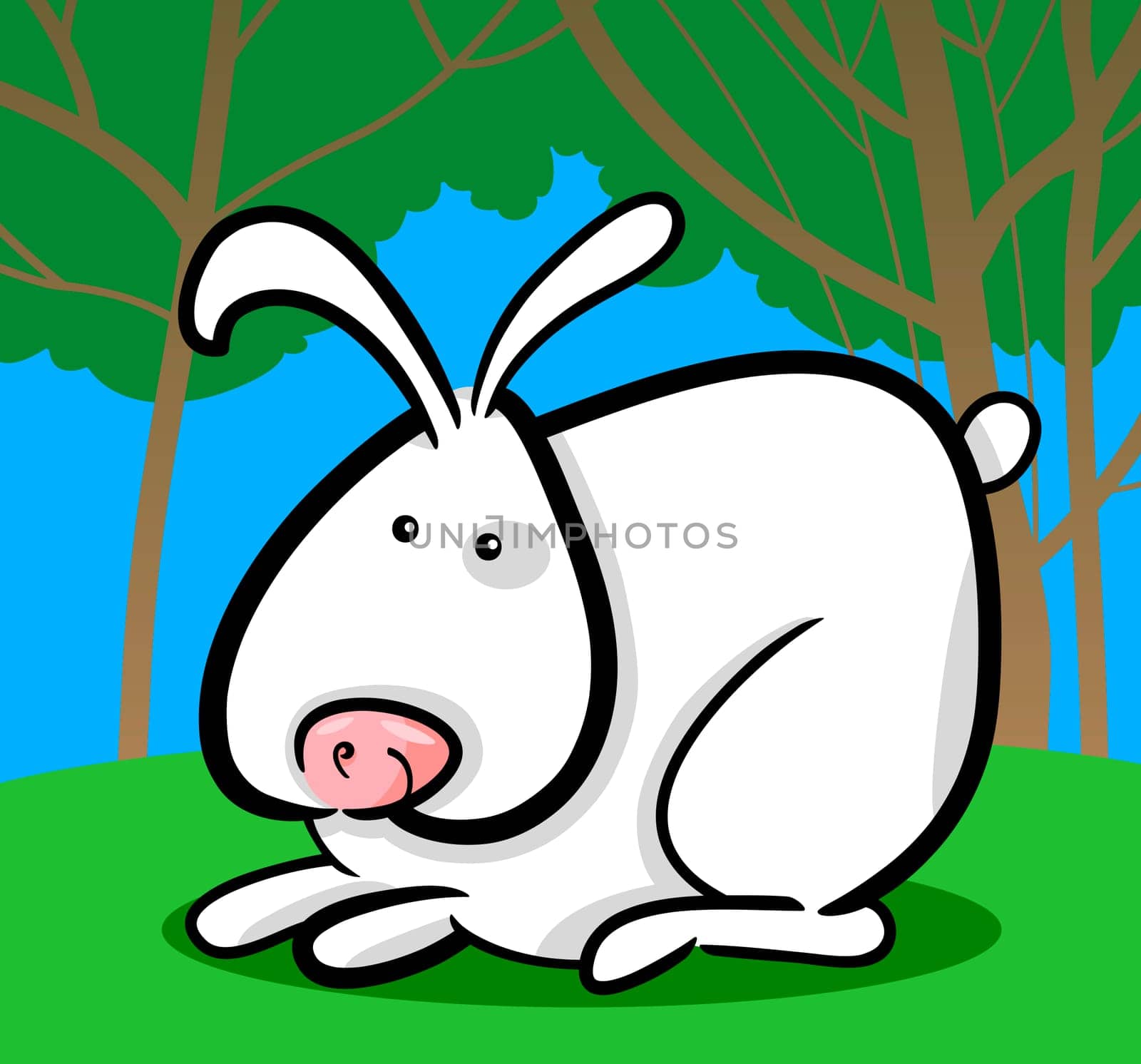 Cartoon Illustration of Cute Little White Bunny