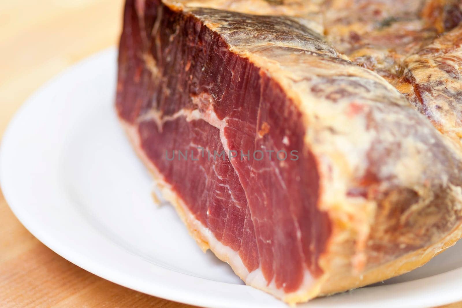 Detail of the serrano ham - Spain ham from pork meat - small depth of focus