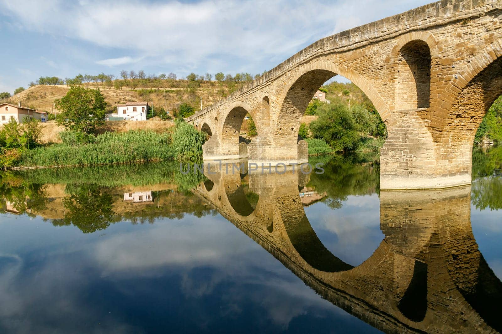 romanesque bridge over river Arga, Puente La Reina, Road to Santiago de Compostela, Navarre, Spain