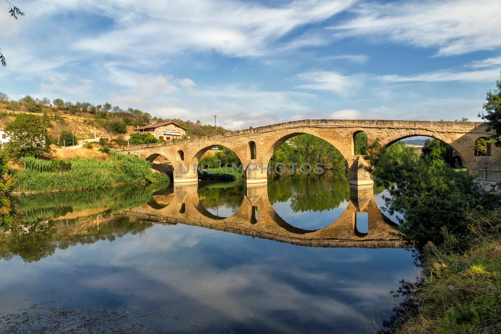 romanesque bridge over river Arga, Puente La Reina, Road to Santiago de Compostela, Navarre, Spain