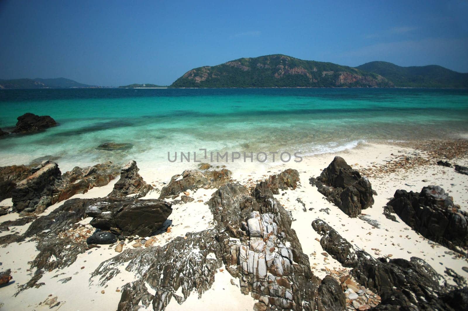 Rocky Beach in sunny day