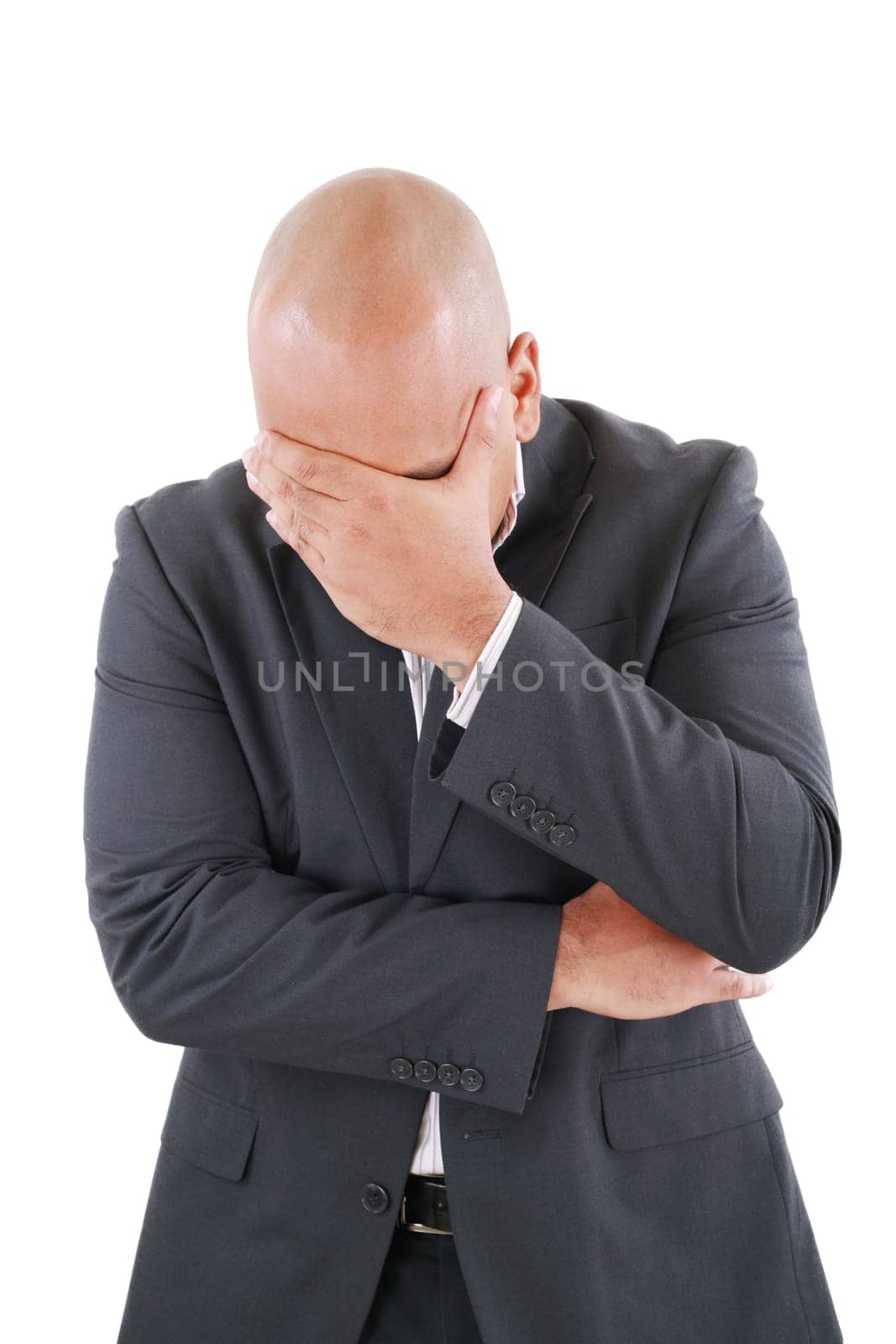 Worried businessman, isolated on white