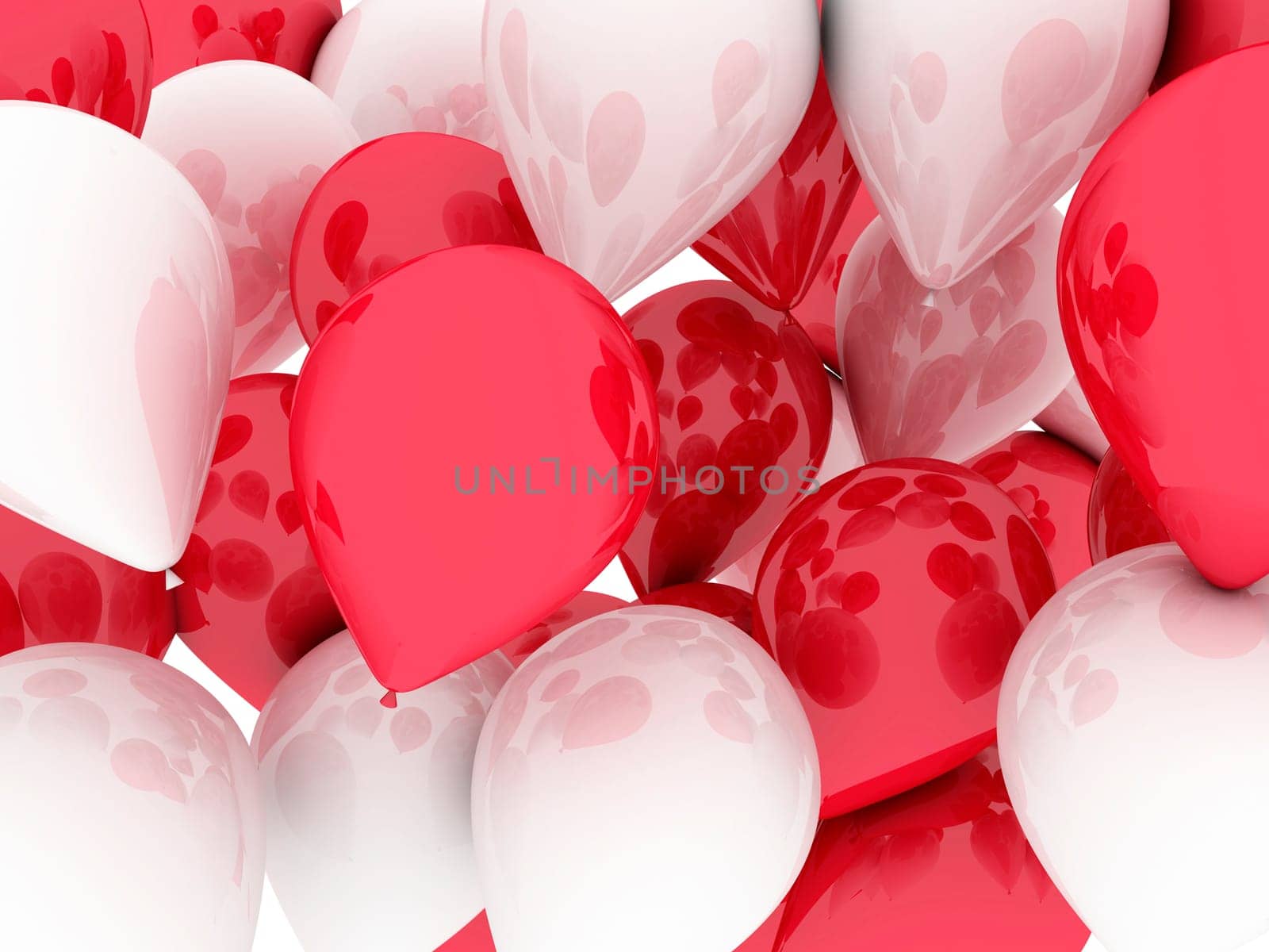 Balloons red and white. 3d imagen, holidays concept
