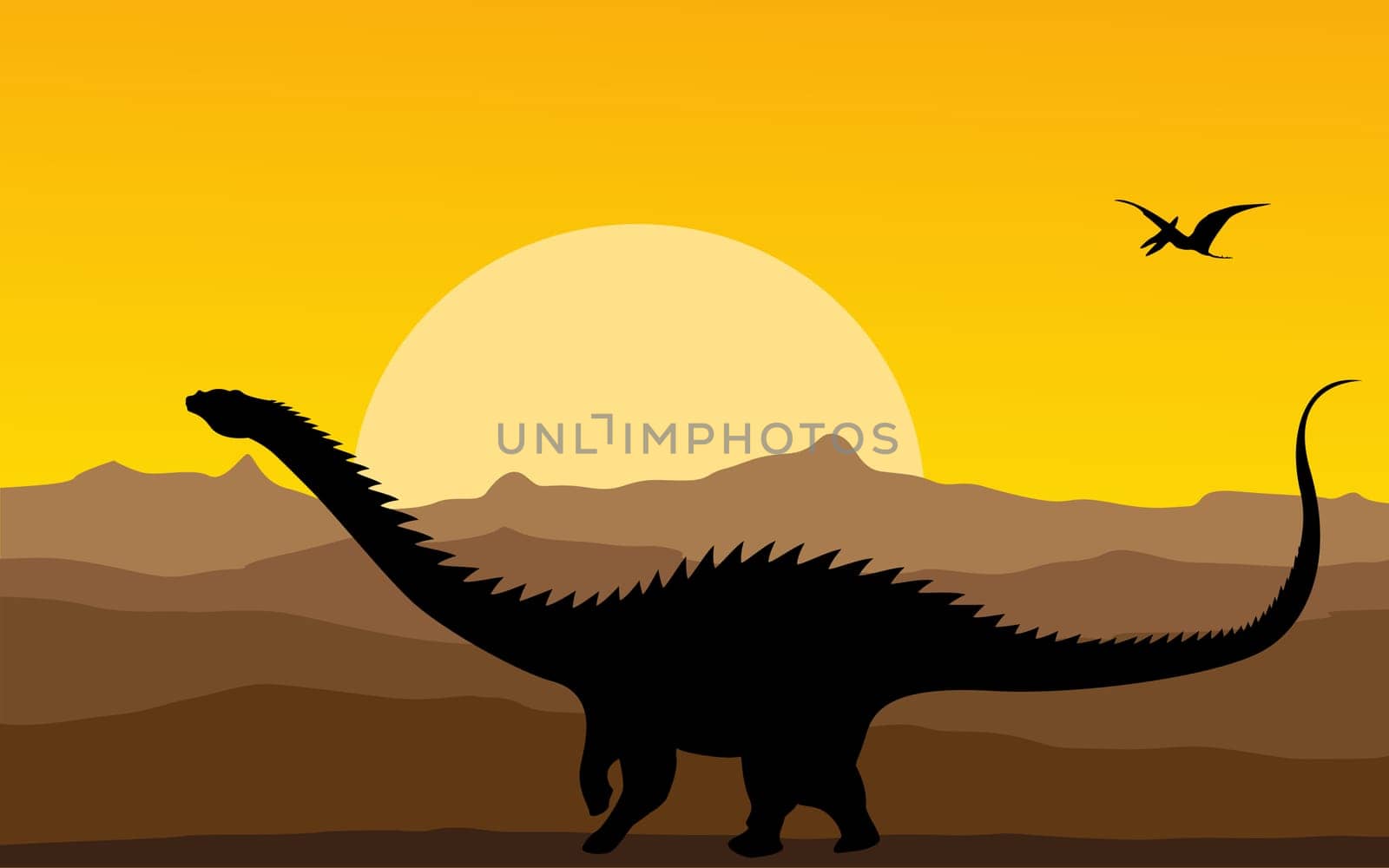 Backgrtound illustration with dinosaur silhouete