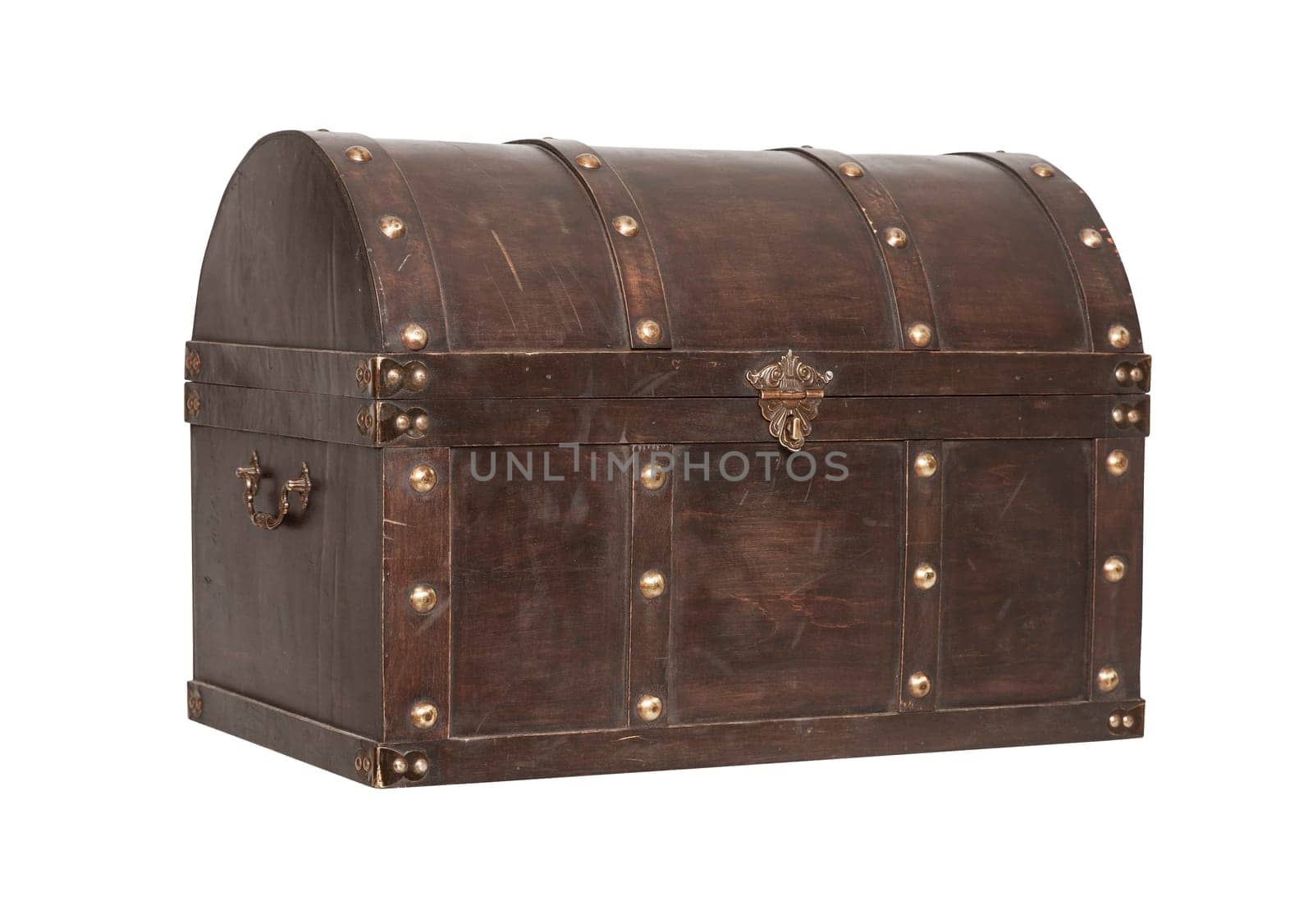 Old Treasure chest  3/4 view isolated on white background