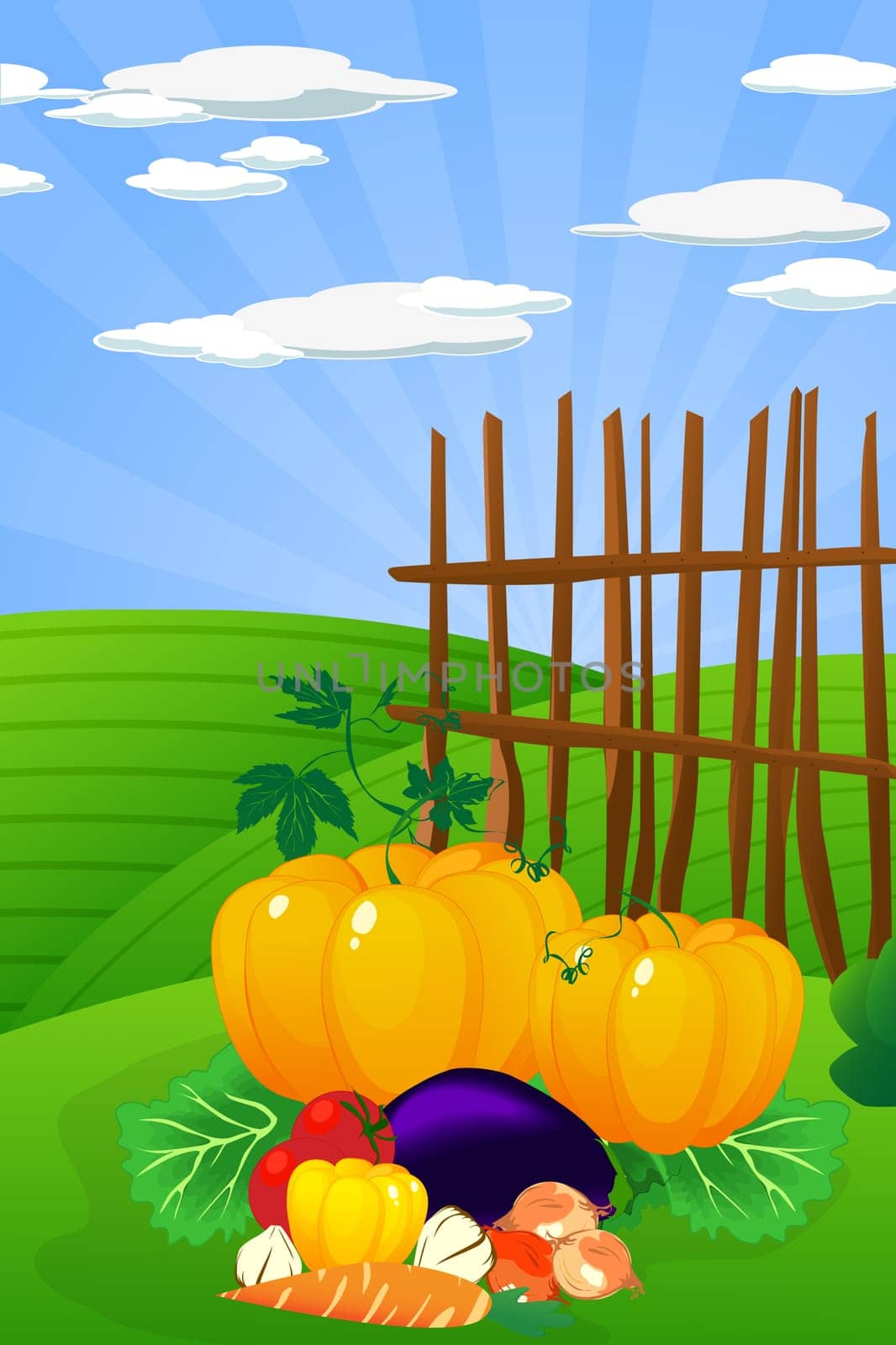 Thanksgiving Day. Conceptual harvest graphic with various vegetables on the field.