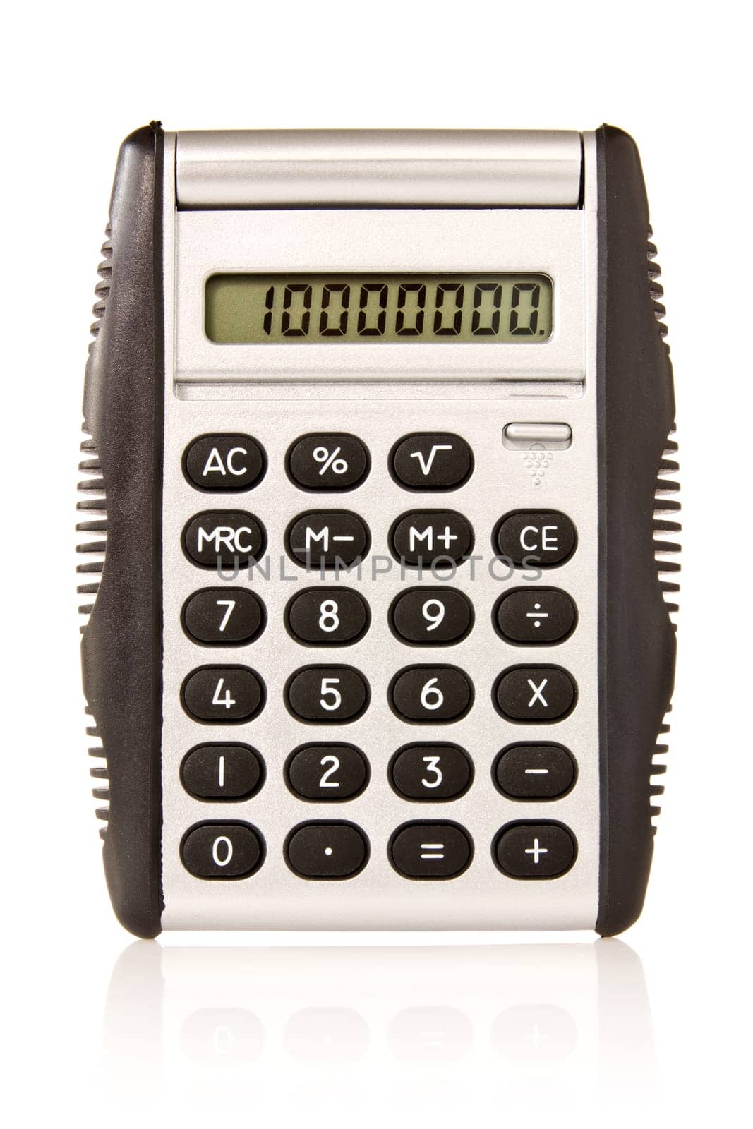 Electronic  calculator with reflection  on white background