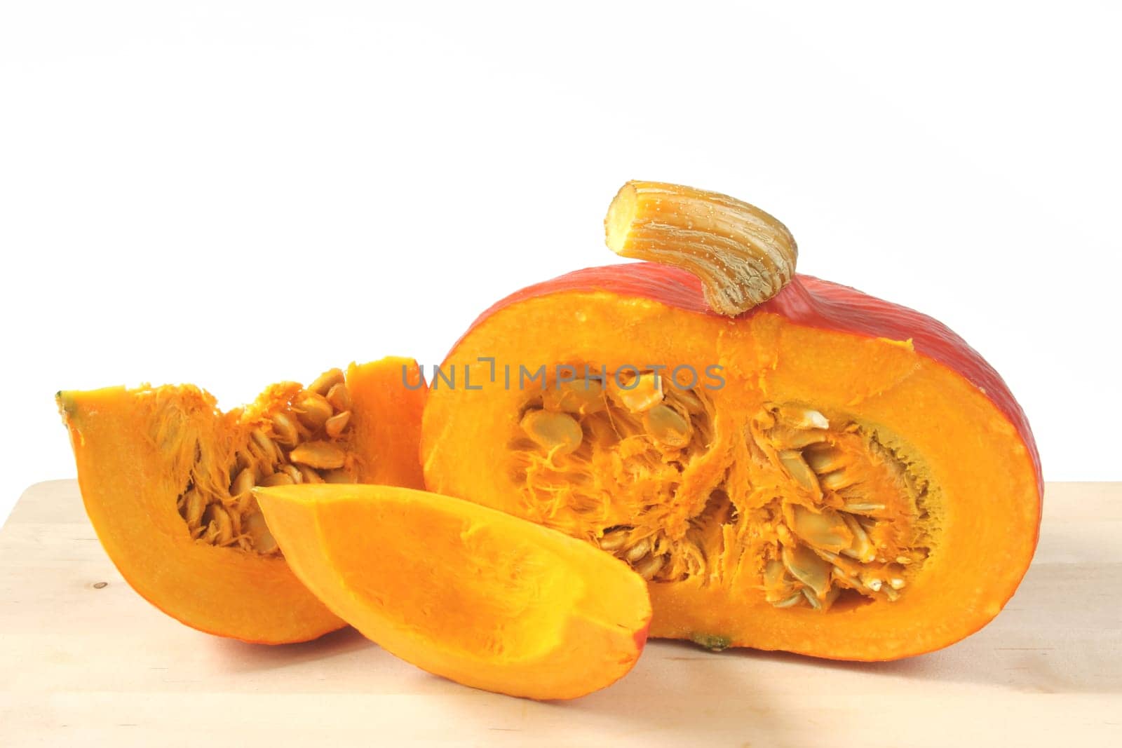 Cut Hokkaido pumpkin (Cucurbita maxima)